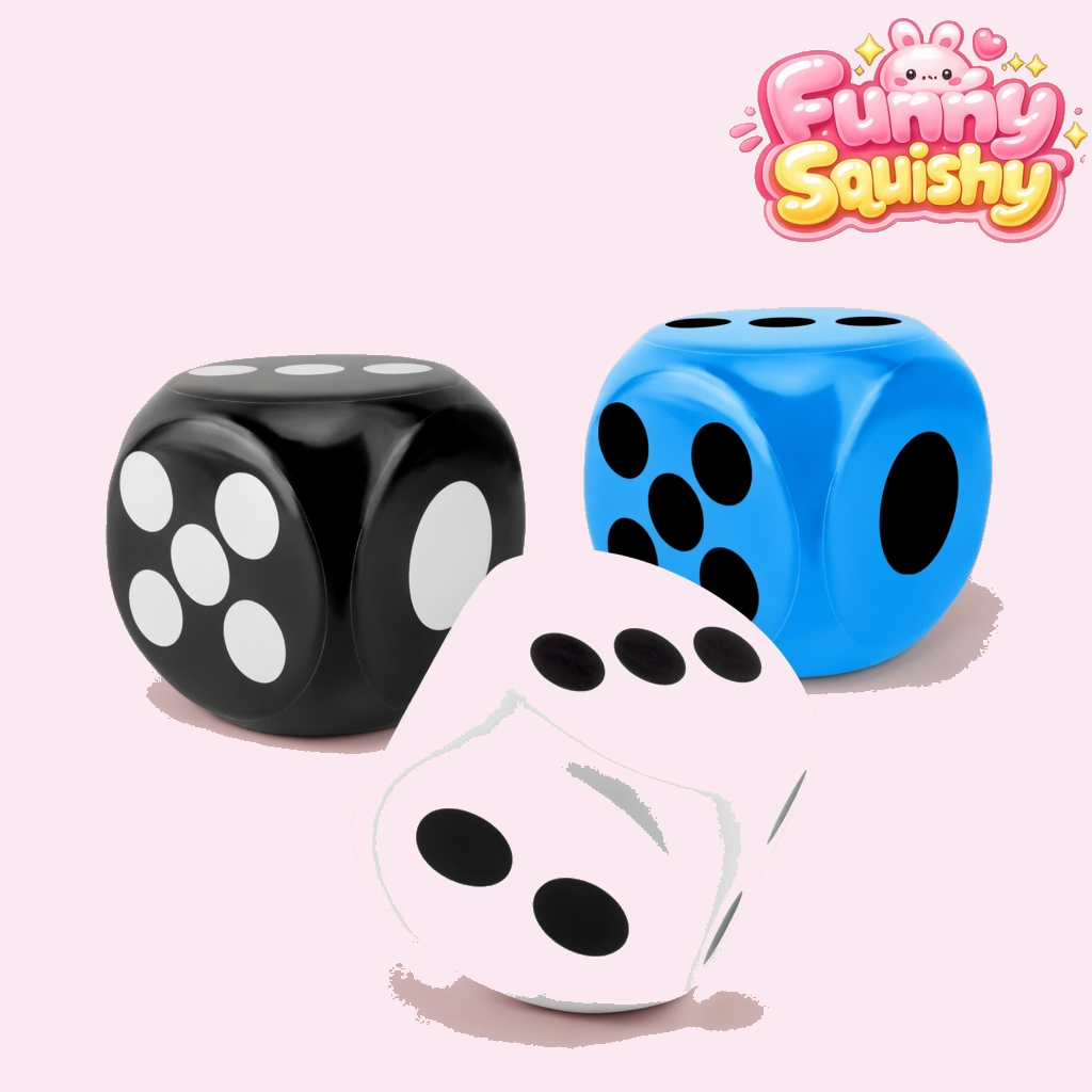 Giant 6 inch black, blue and white jumbo dice squishy set