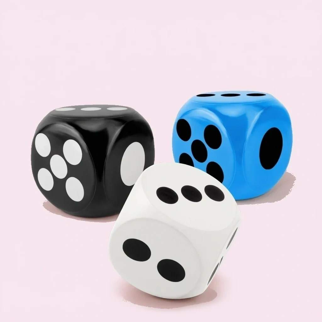 6 Inch Jumbo Dice Squishy, 3 Giant Soft Foam Dice for Game Night shown as a current dice squishy example