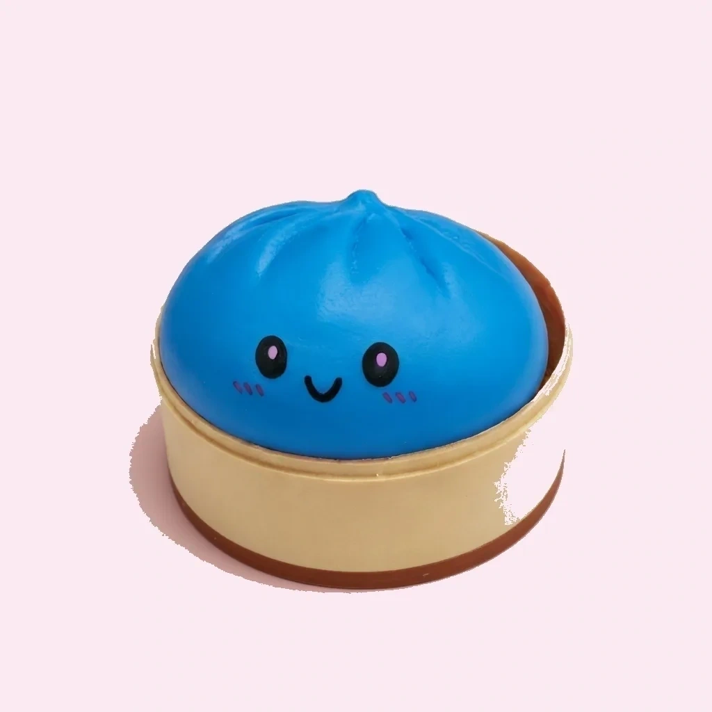 Azure dumpling smiley bao bun squishy held as an optional tactile grounding object