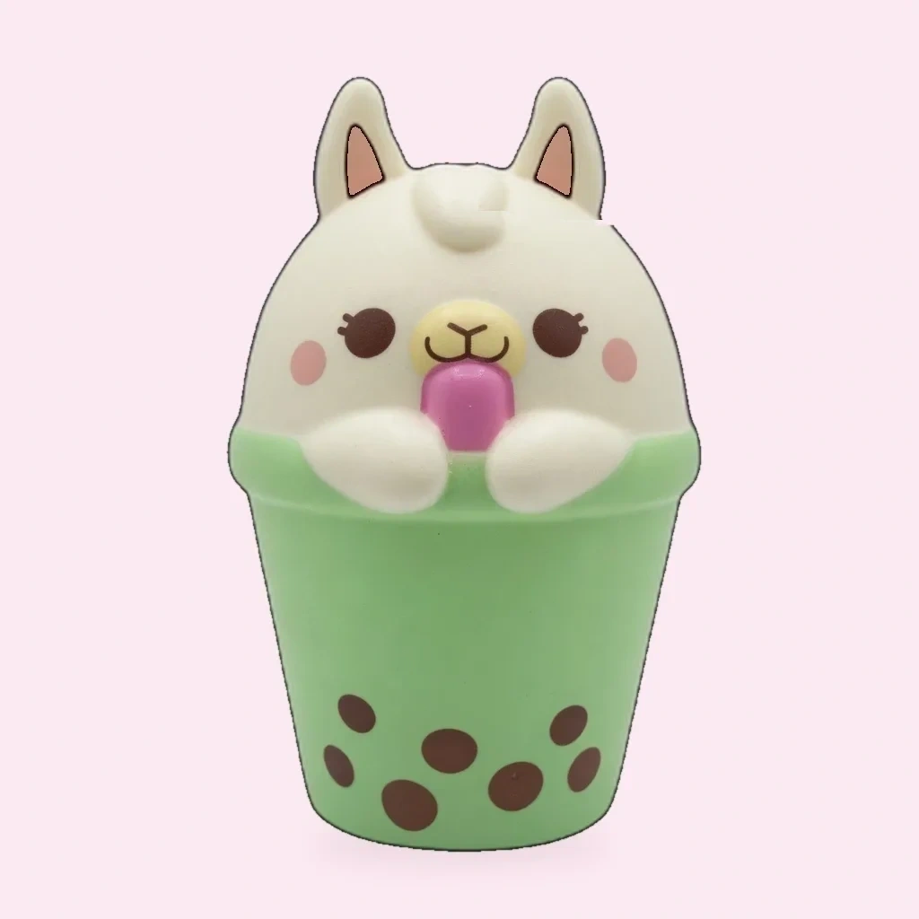 Boba Llama Squishy, Jumbo Slow Rising Bubble Tea Toy shown as a current boba squishy example