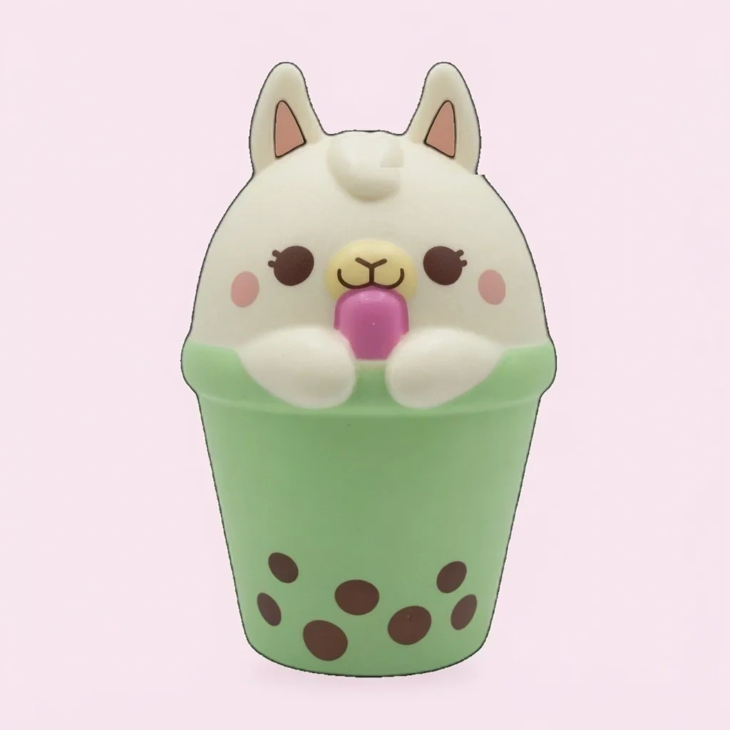 Boba Llama Squishy, Jumbo Slow Rising Bubble Tea Toy shown as a current boba squishy example