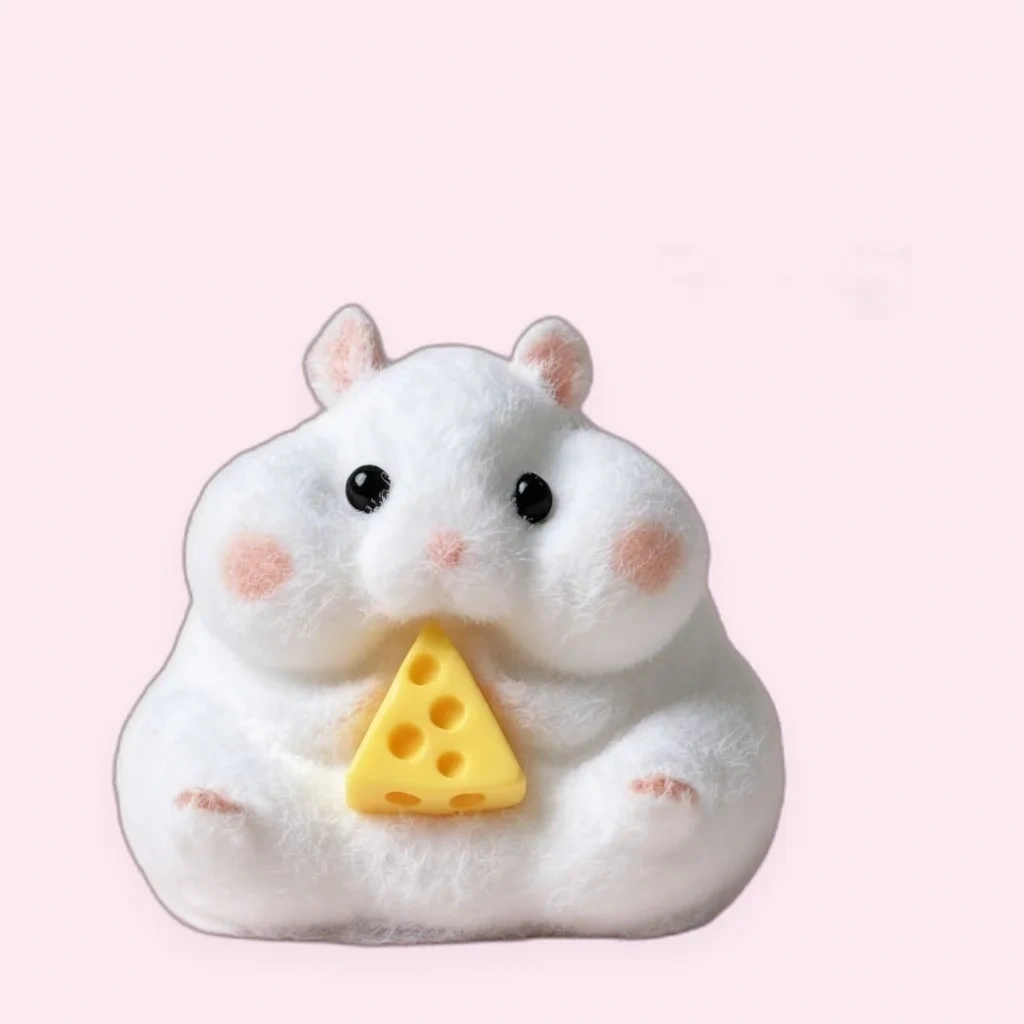 Fluffy Hamster Squishy Holding Cheese Slow Rising Toy shown as a current hamster squishy example