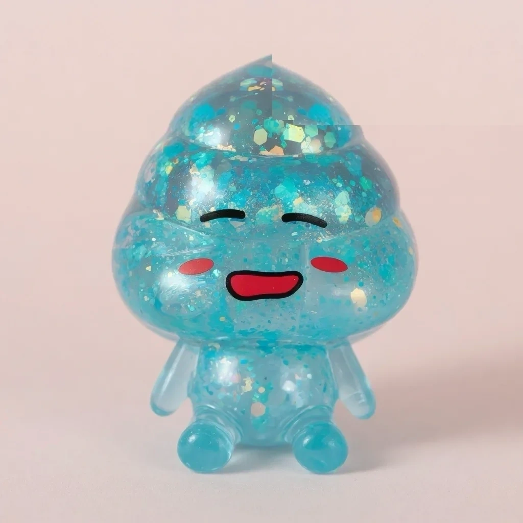 Jumbo Poop Squishy - Clear Glitter Squishy Character Toy shown as a current weird squishy toys example