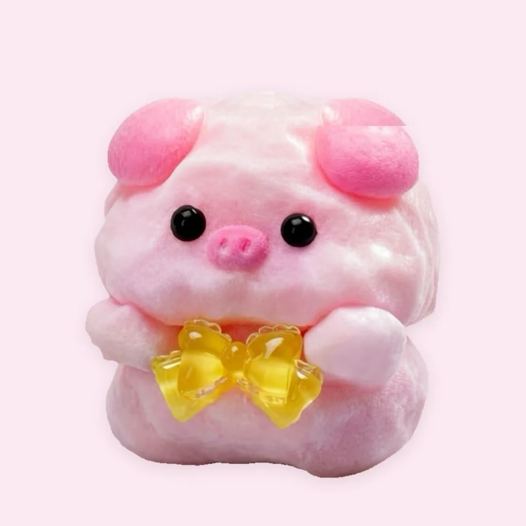 Kawaii Pig Squishy Fuzzy Flocked Squishy Fidget Toy shown as a current flocked squishy example
