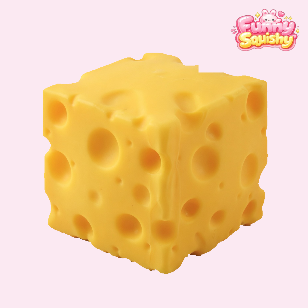 Mini Cheese Cube Squishy, Tiny Golden Squeeze Cube