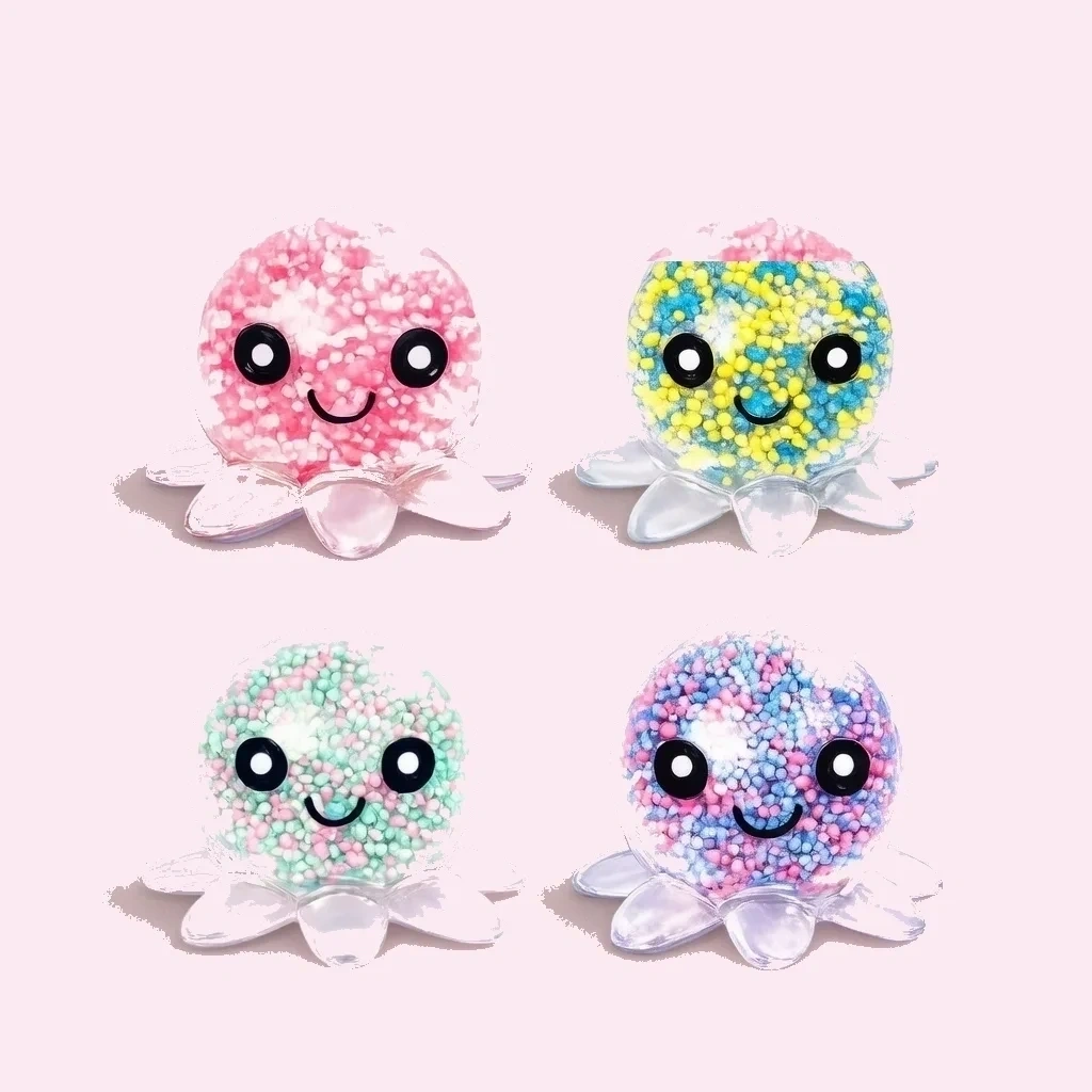 Mini Octopus Squishy 4 Pack, Foam Bead Stress Relief Toy shown as a current octopus squishy example