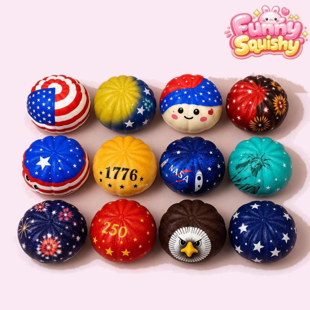 Patriotic Dumpling Squishy Mystery Box – Liberty 250 Blind Box, 12 Collectible 4th of July Designs