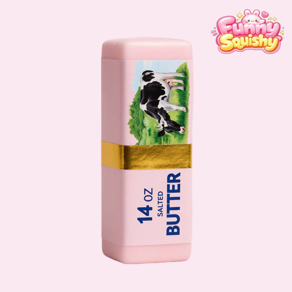 Pink Butter Squishy – Realistic Slow-Rising Butter Stick Stress Toy