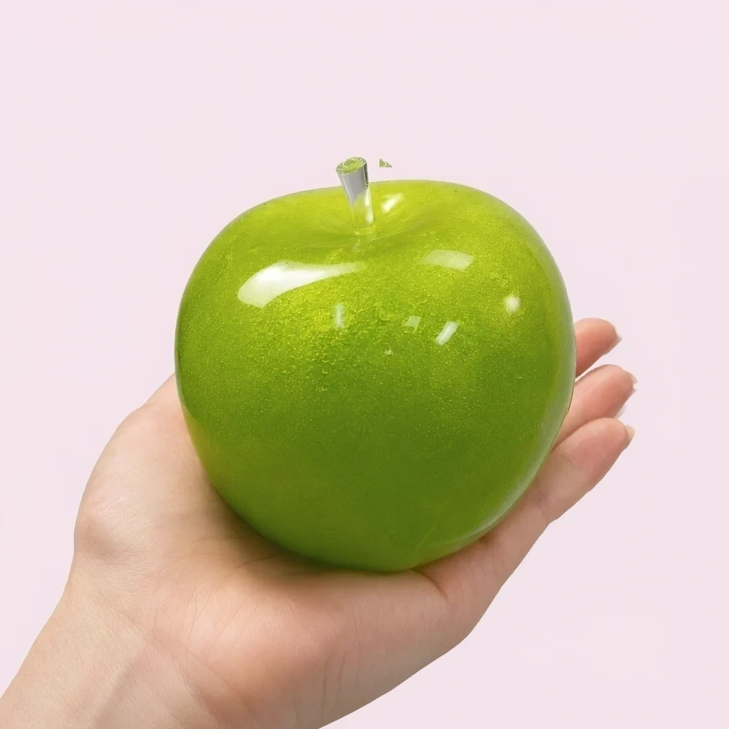 Slushy Apple Squishy – Jumbo Glitter-Gel Zero Bounce-Back Stress Toy shown as a current apple squishy example