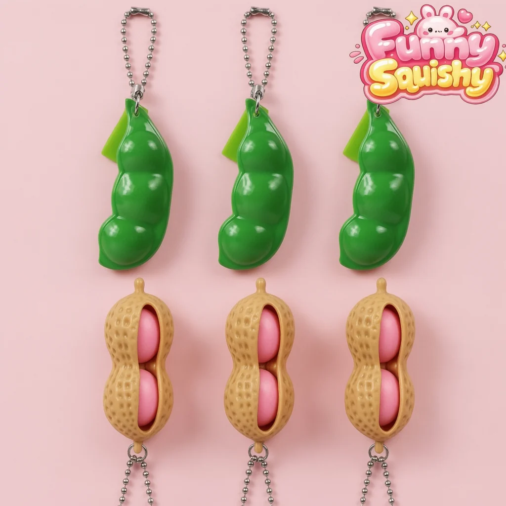 Soybean 스퀴시 Pea &amp; 땅콩 꼬투리 키체인 피젯, 6 팩