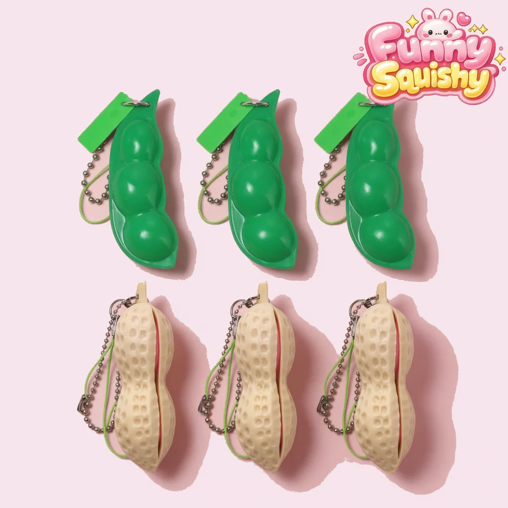 Soybean 스퀴시 Pea &amp; 땅콩 스퀴즈 열쇠고리, 6개 세트
