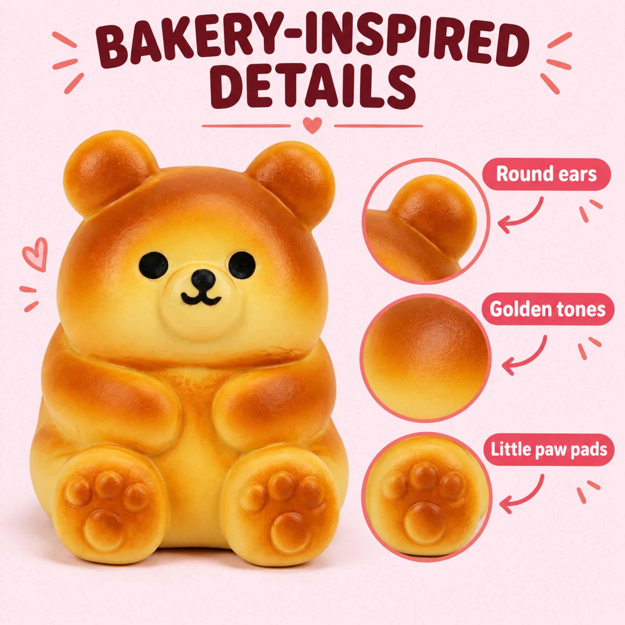 Golden honey-bun bear squishy — details