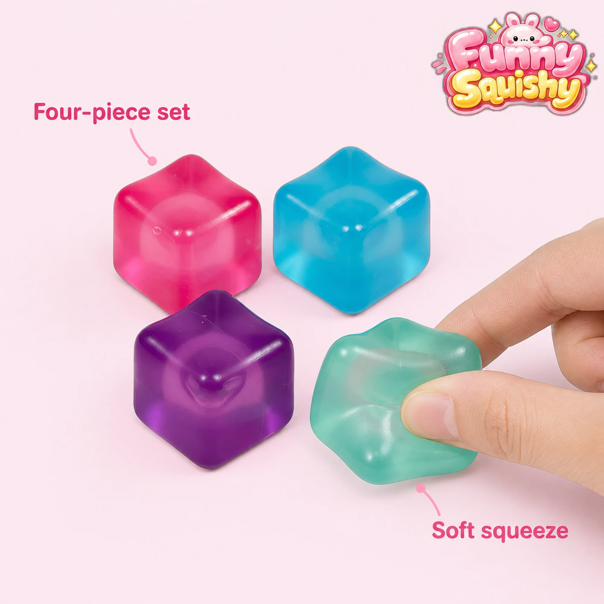 4 Pack Ice Cube 스퀴시 세트 - 컬러풀 저반발 스트레스 토이 — 대체 보기