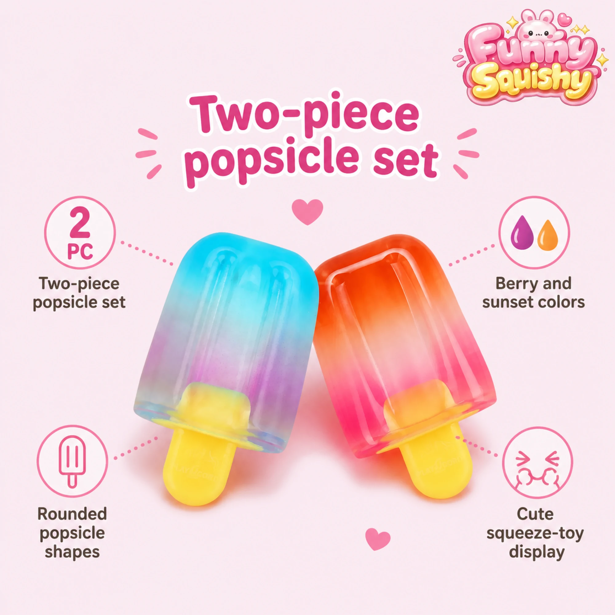 2 Pack Ice Cream 스퀴시 Popsicles, Berry & Sunset Colors — 대체 보기