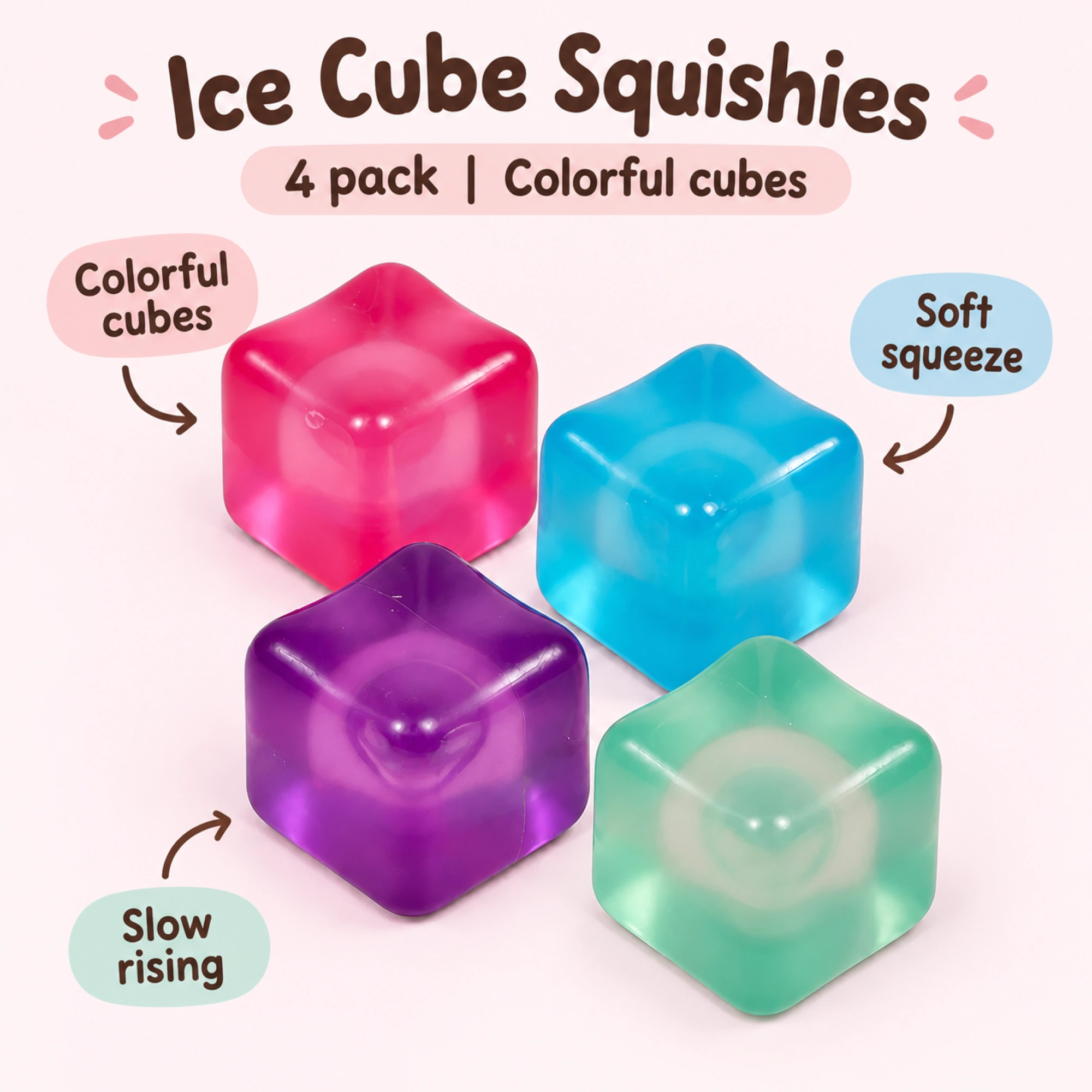 4 Pack Ice Cube Squishy Set - Colorful Slow Rising Stress Toys — alternate view
