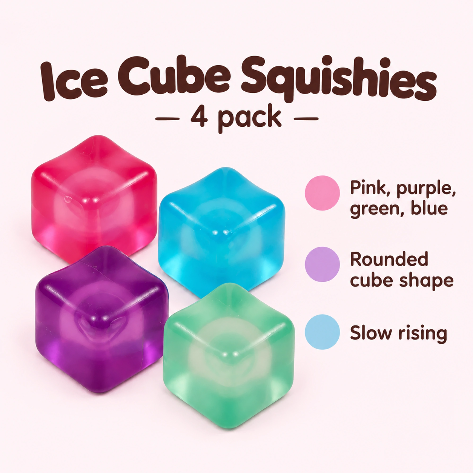 4 Pack Ice Cube Squishy Set - Colorful Slow Rising Stress Toys — spec