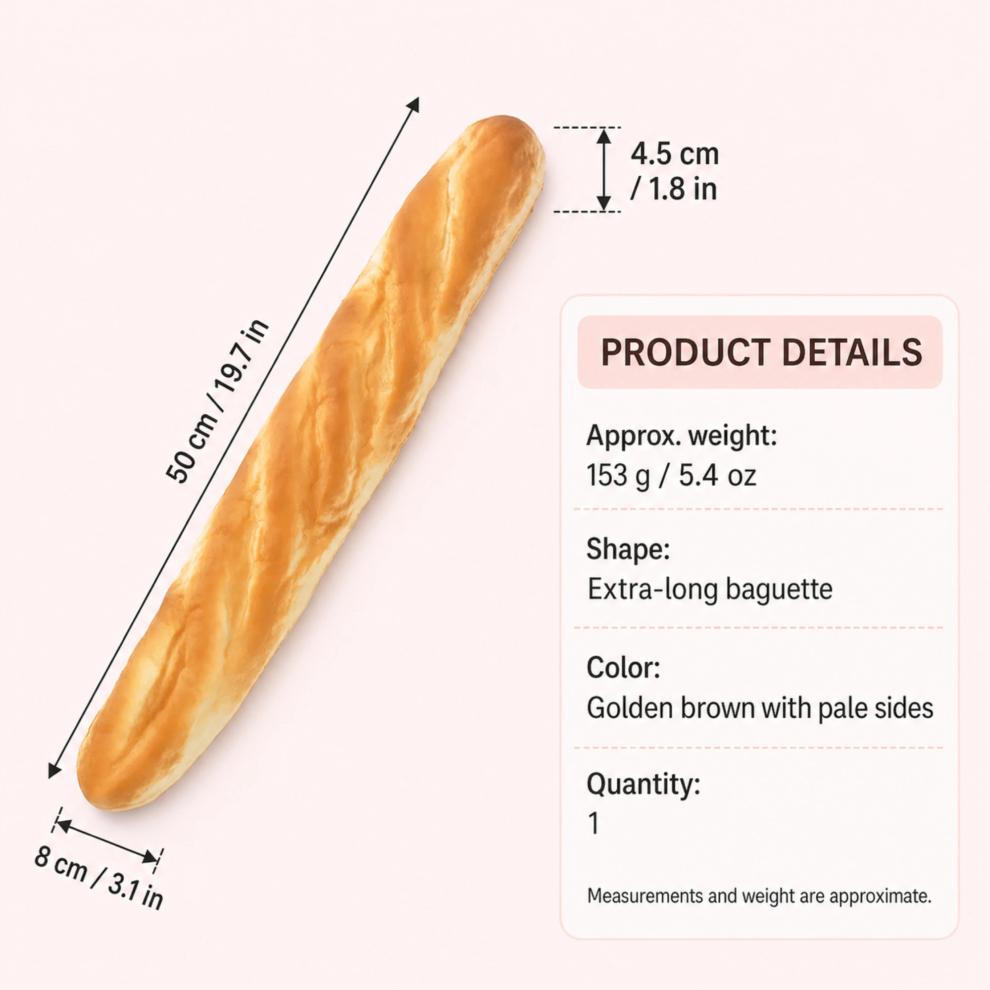 50cm 점보 바게트 스퀴시 — 상품 사양 카드