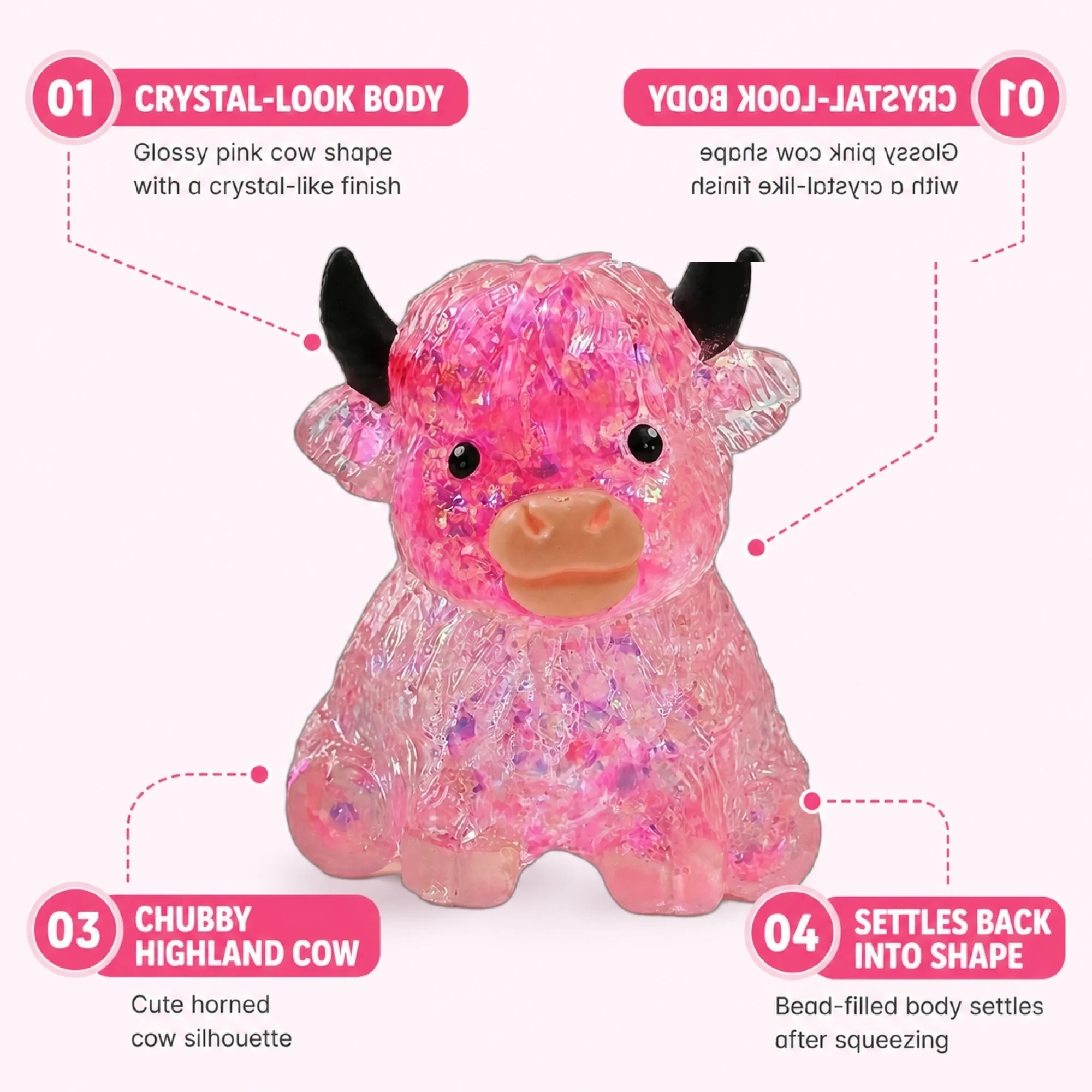 Kawaii Pink Cow Squishy Crystal Jelly Bead Highland Toy — alternate view