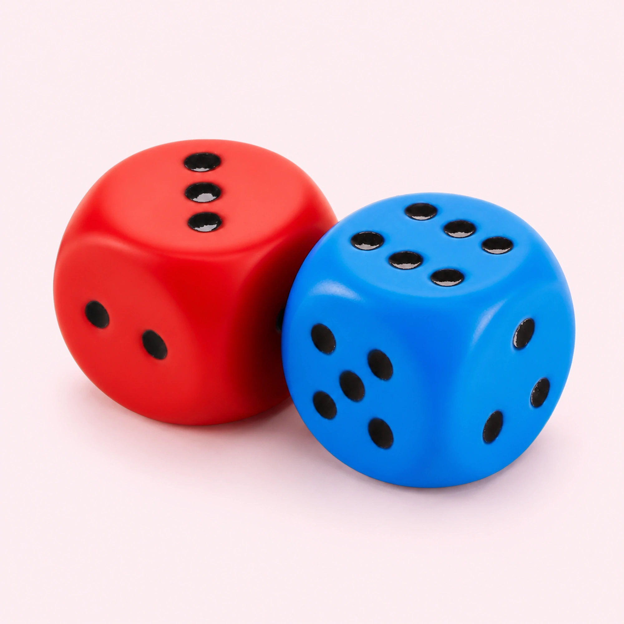 Large red and blue dice squishy — front side and top views