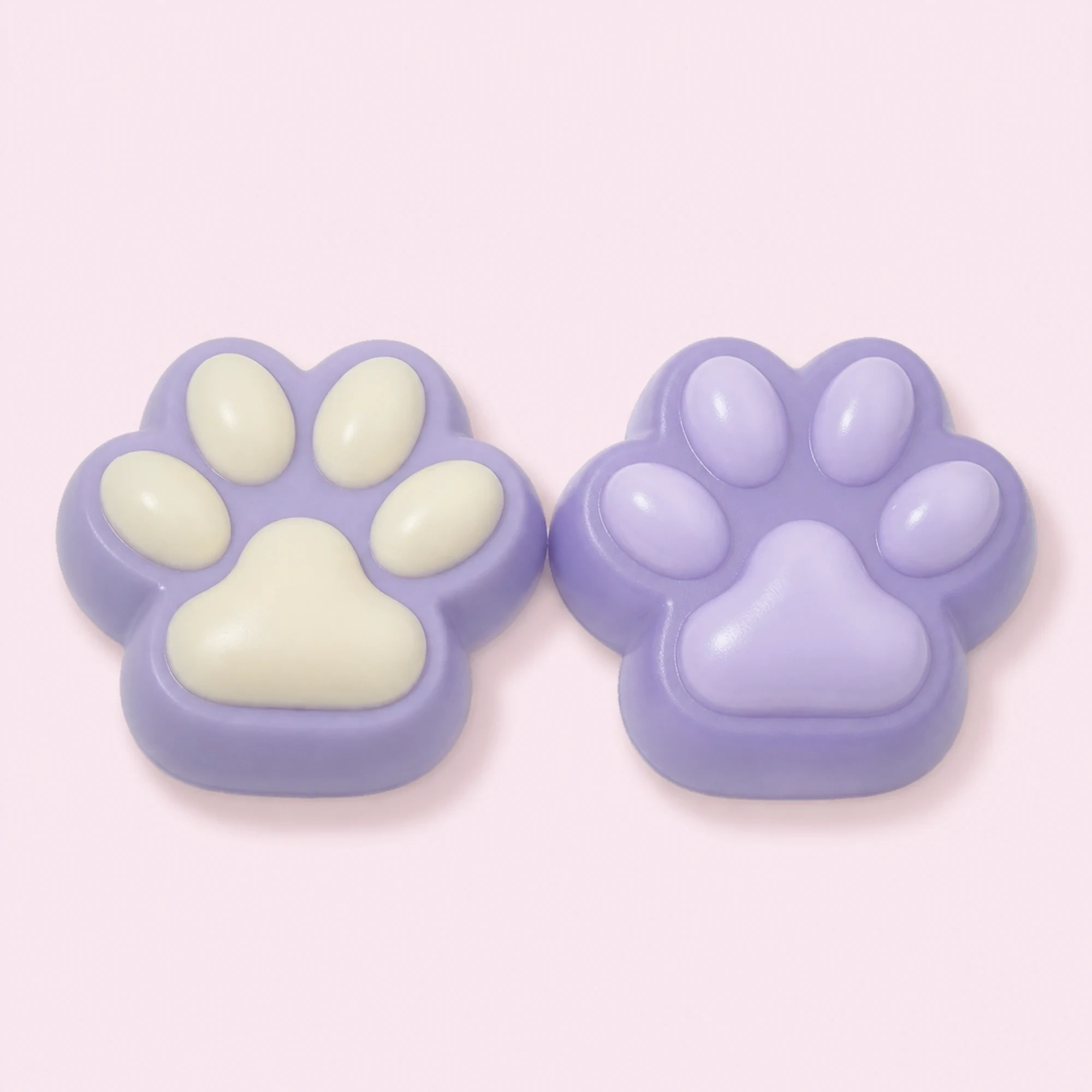 Lavender cat paw squishy 2-pack — front side and top views