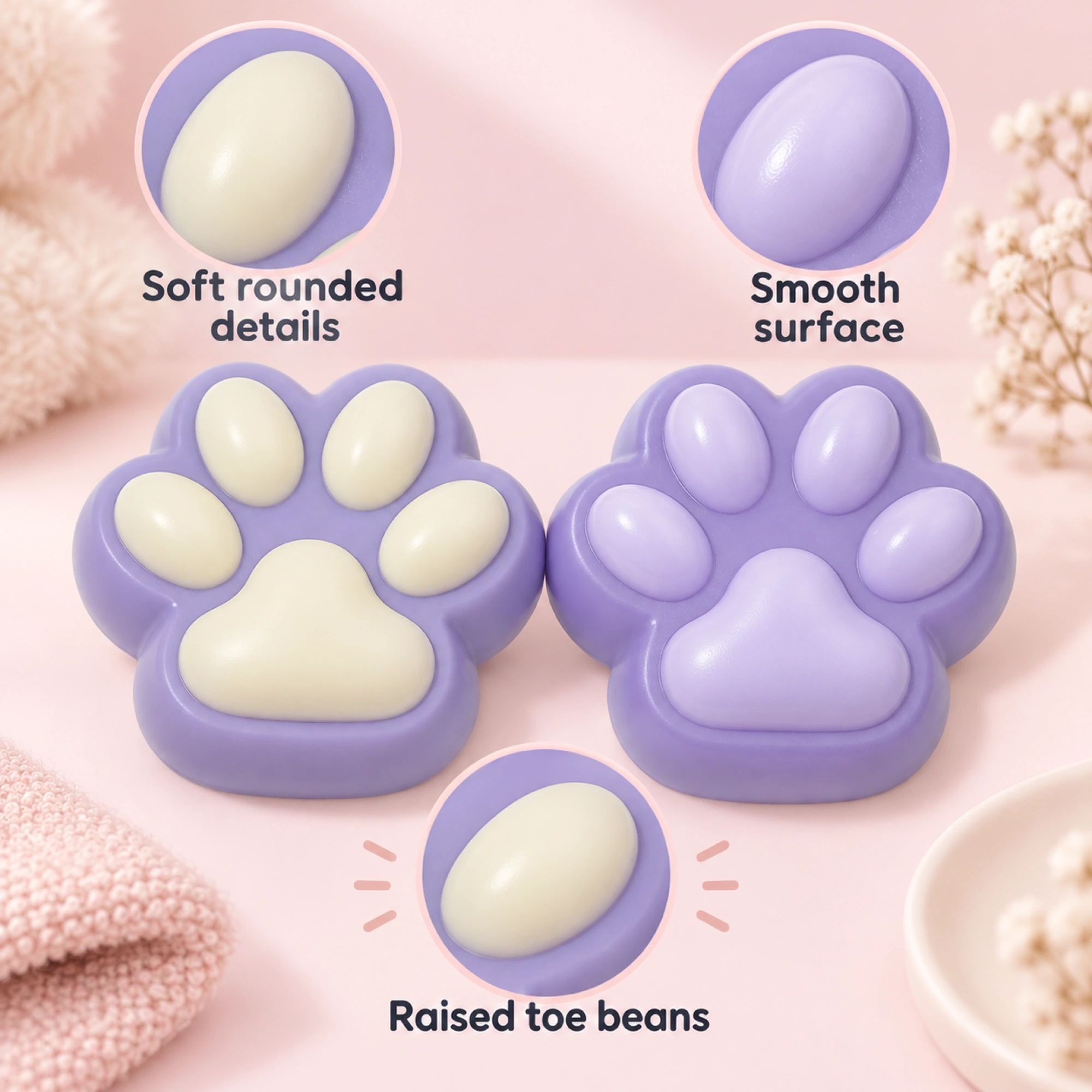 Lavender cat paw squishy pair — inside