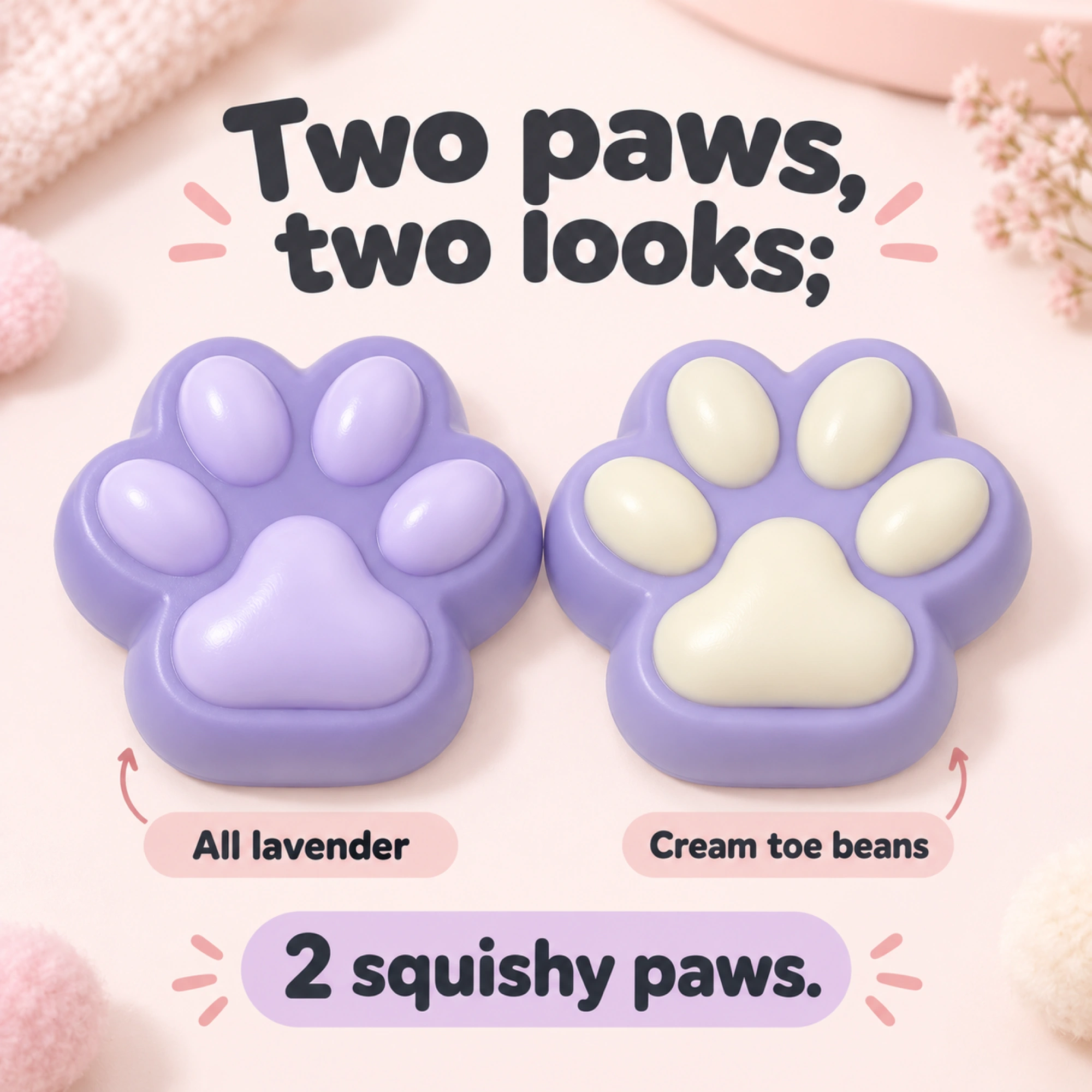 Lavender cat paw squishy pair — pack