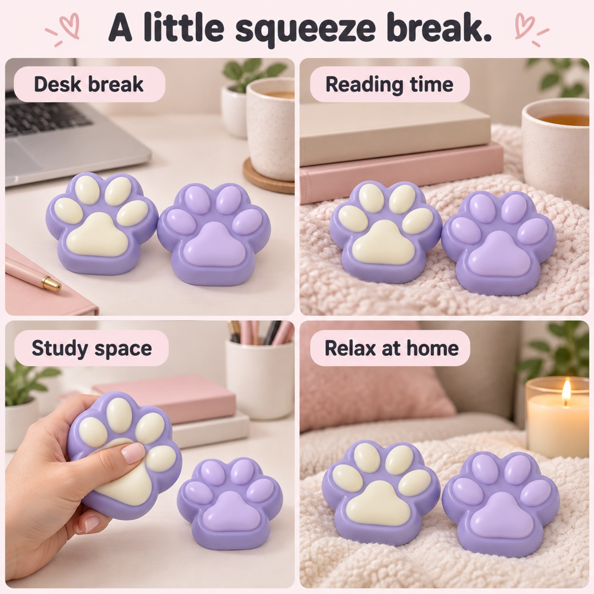 Lavender cat paw squishy pair — lifestyle
