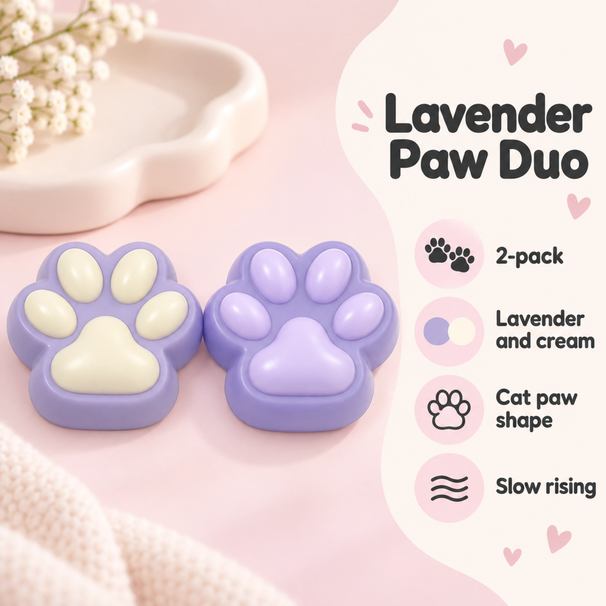 Lavender cat paw squishy pair — spec