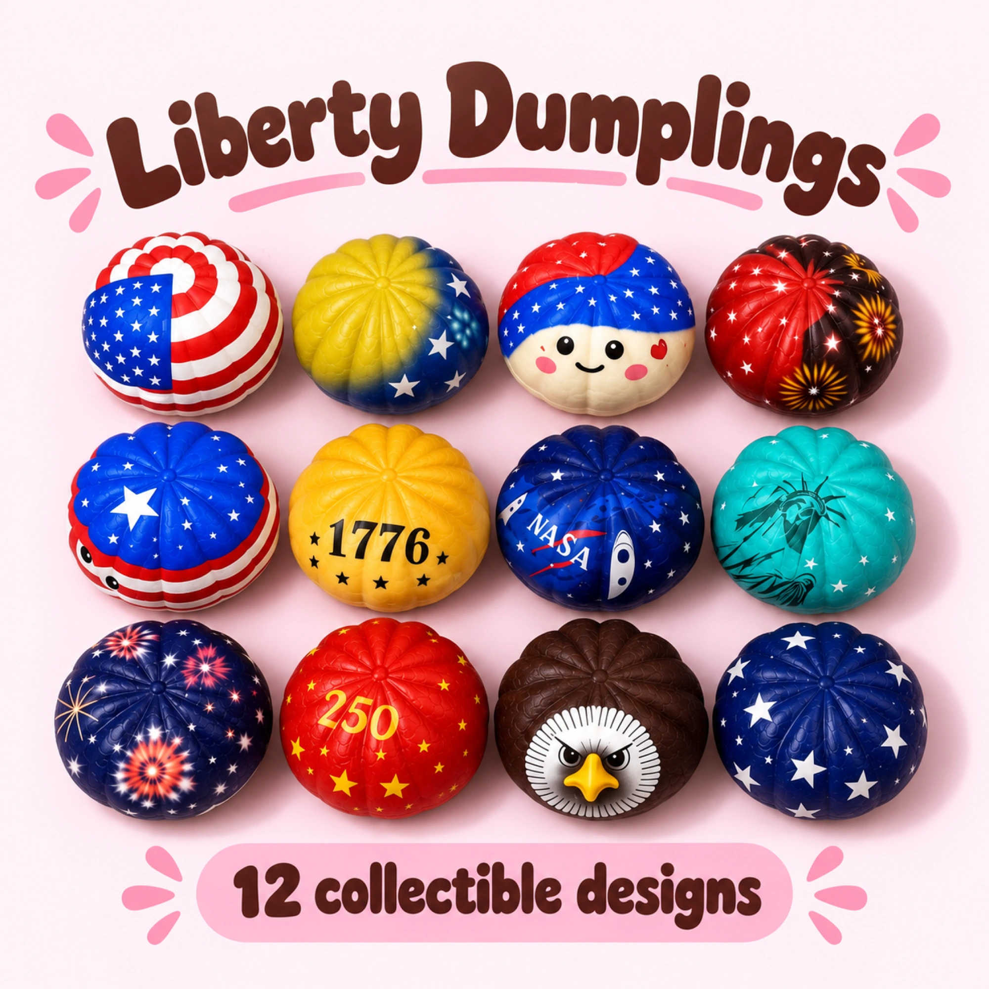 Patriotic Dumpling Squishy Mystery Box – Liberty 250 Blind Box, 12 Collectible 4th of July Designs — alternate view