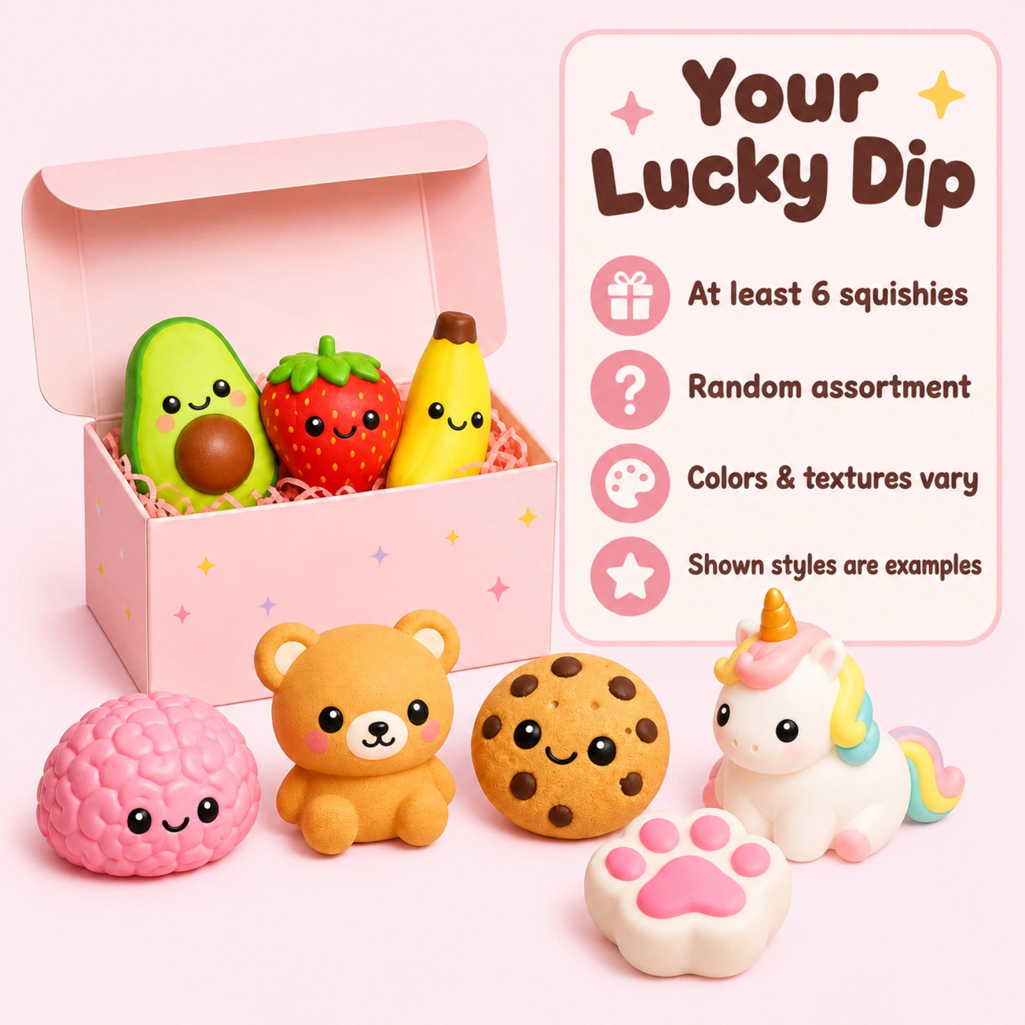 Lucky Dip Squishy Mystery Box – 6+ Piece Assortment｜低反発