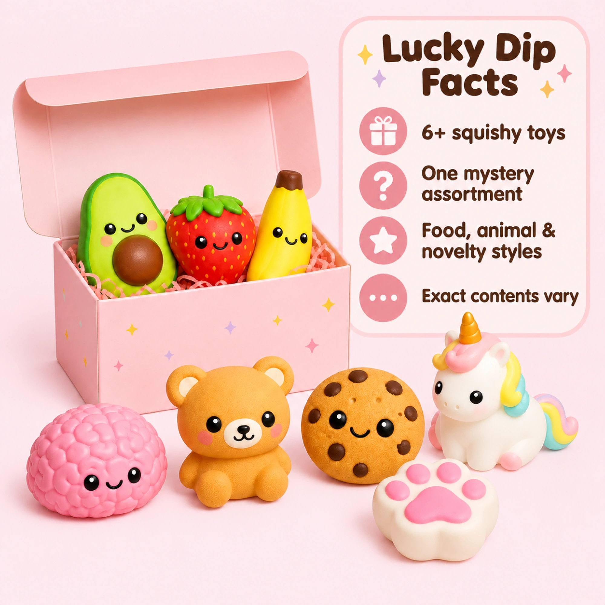 Lucky Dip Squishy Mystery Box – 6+ Piece Assortment｜低反発