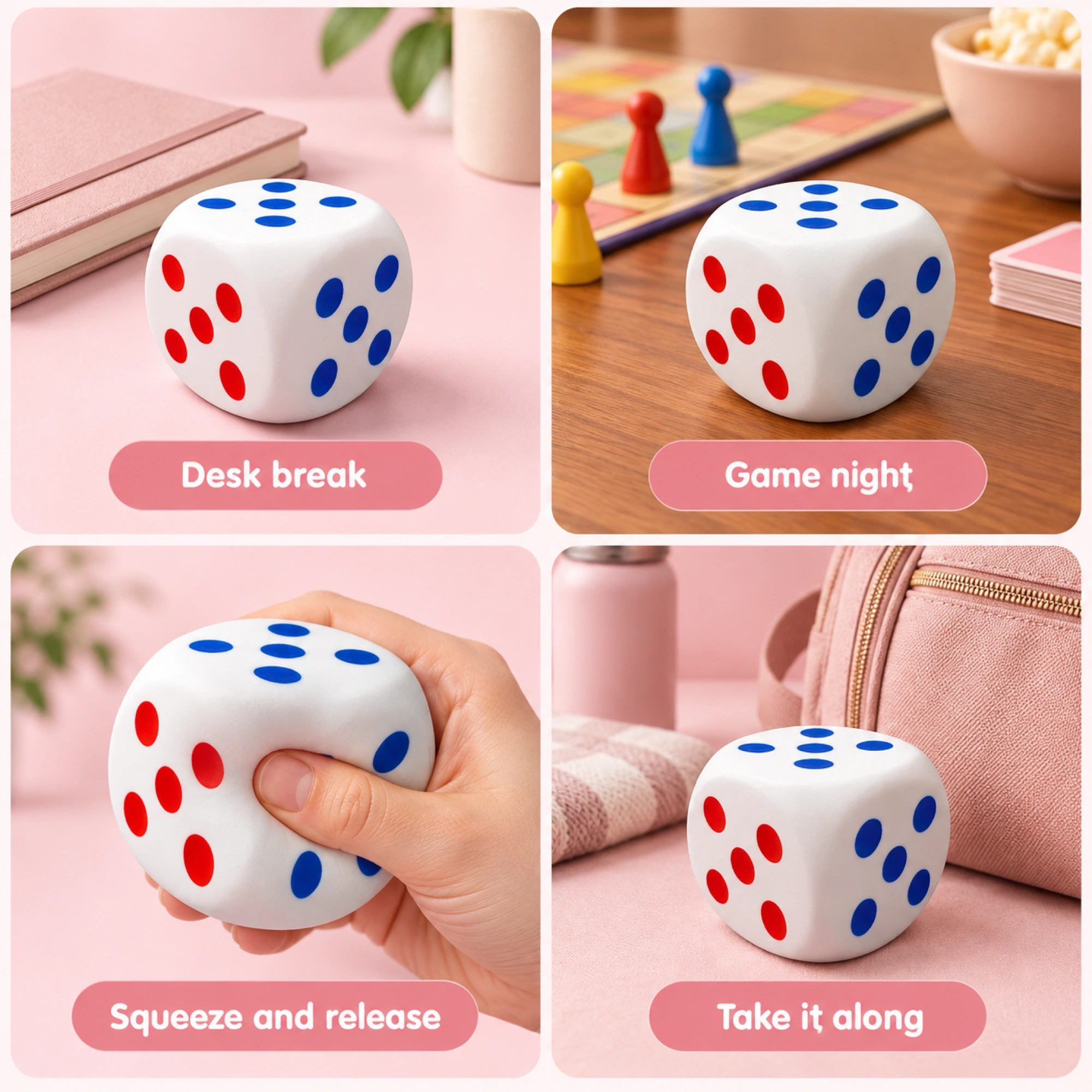 Dice Squishy Stress Ball, 3 Inch Foam Lucky Numbers Fidget Dice — lifestyle