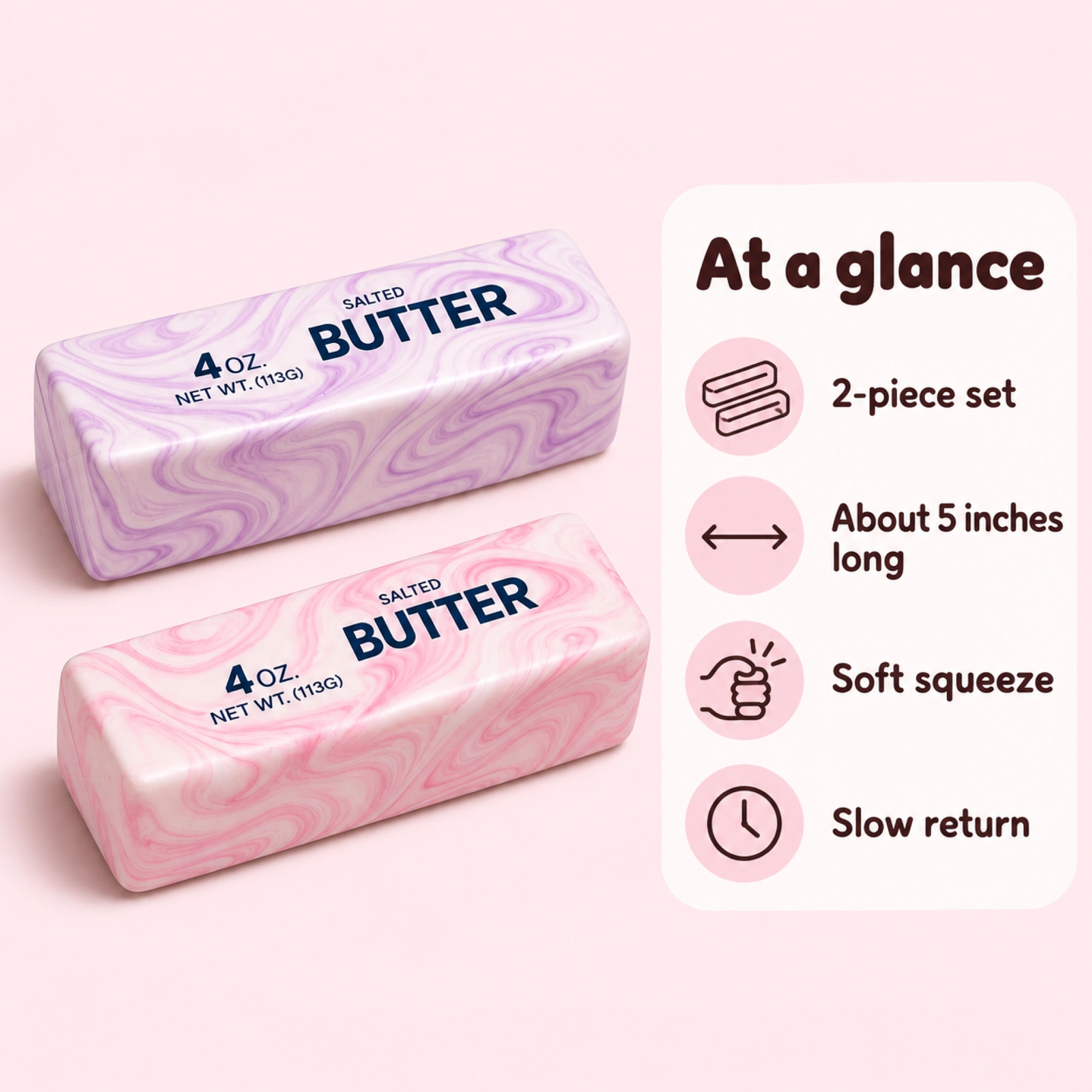 Squishy Butter Stick – Realistic Soft Squeeze Sensory Toy 2-Pack — spec