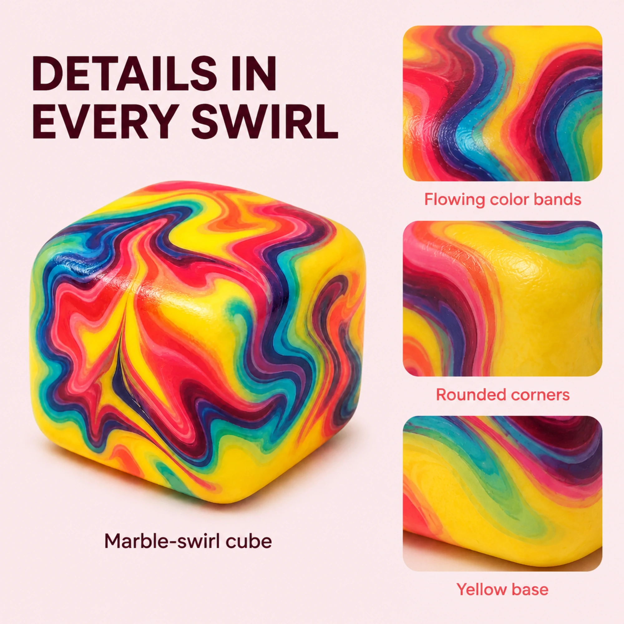 Marble swirl rounded foam cube - details
