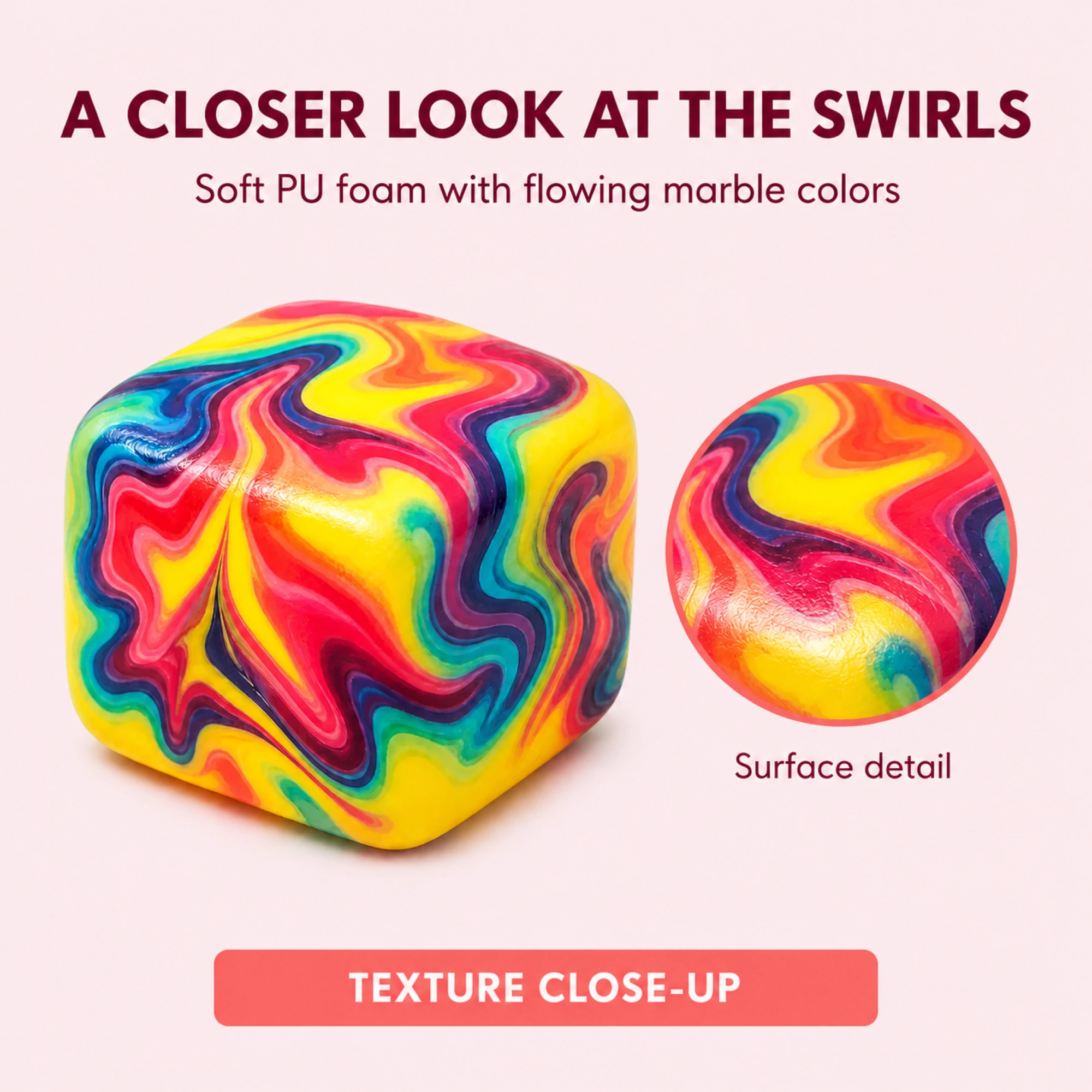 Marble swirl rounded foam cube - inside