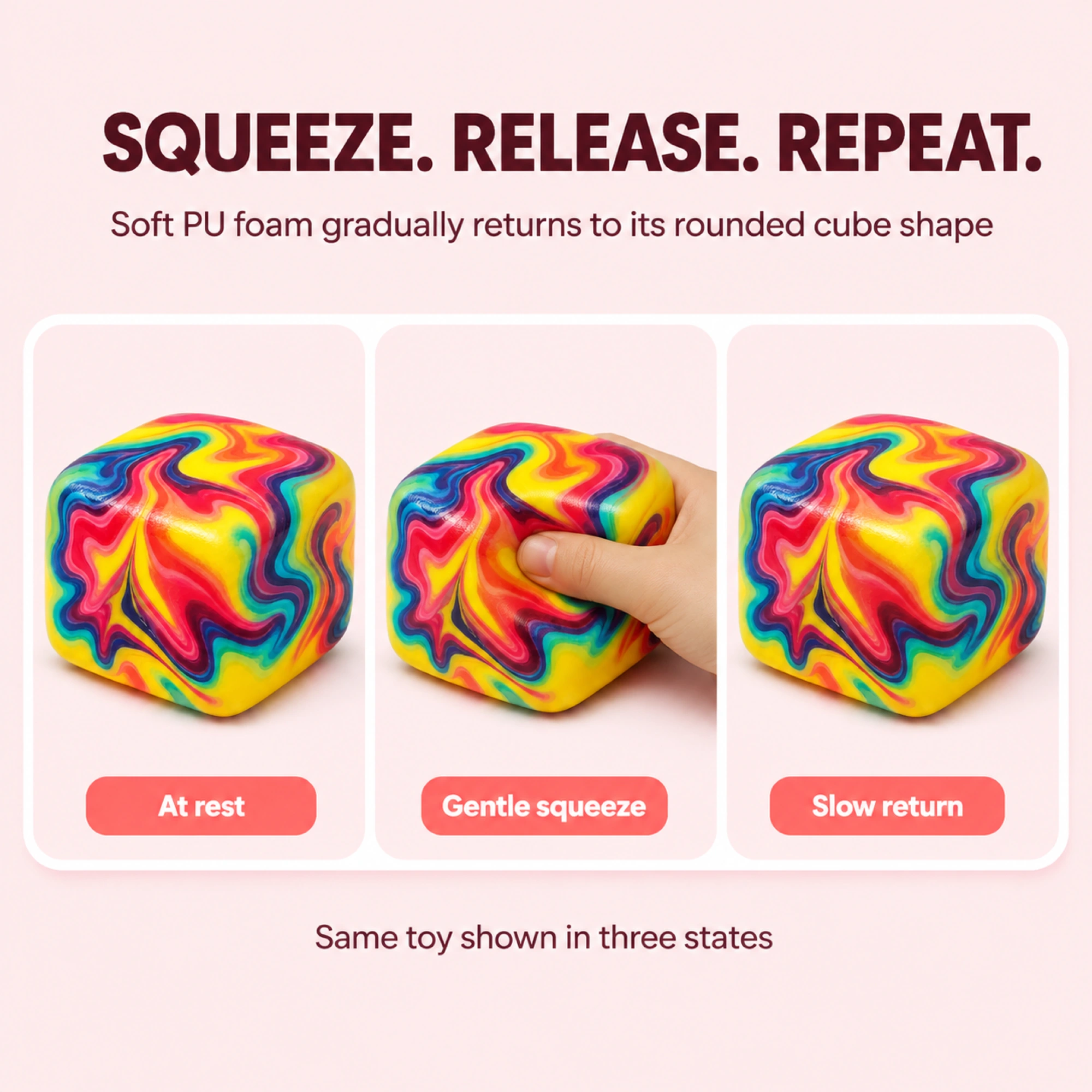 Marble swirl rounded foam cube - comparison