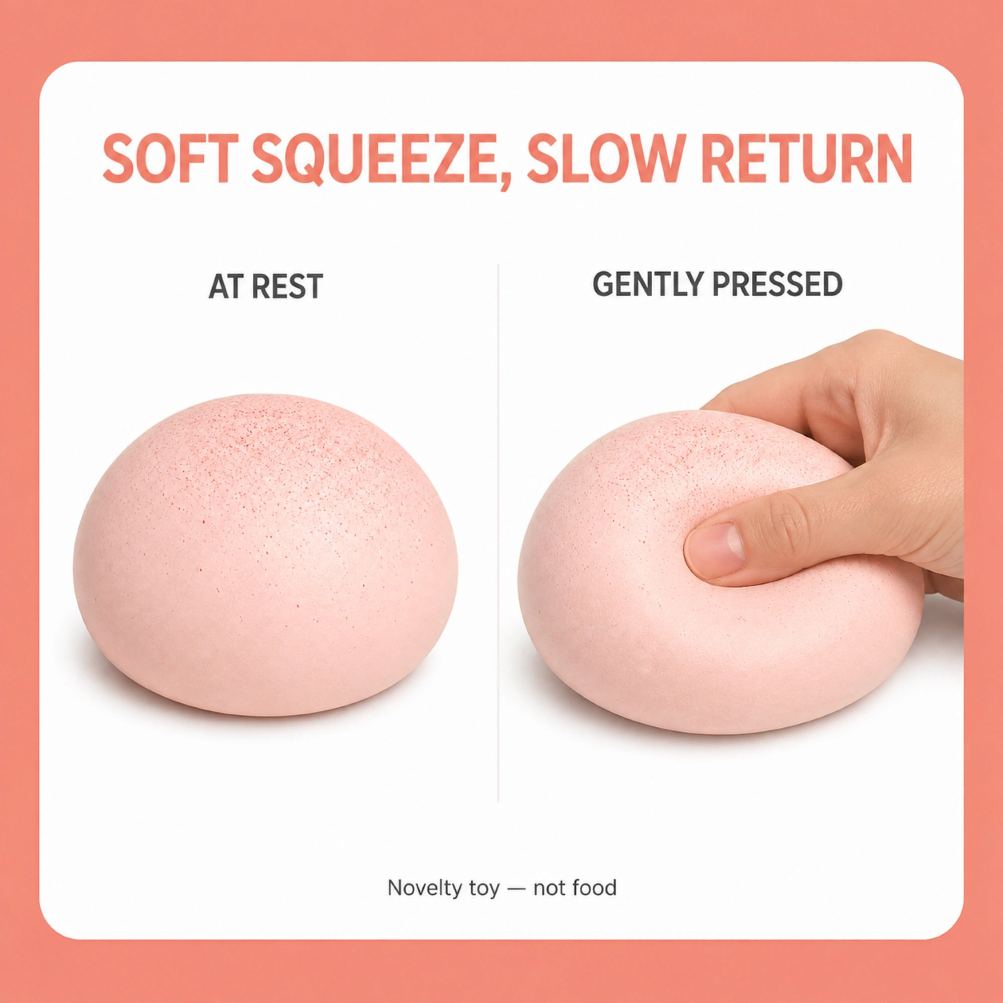 Strawberry bun squishy at rest and gently pressed