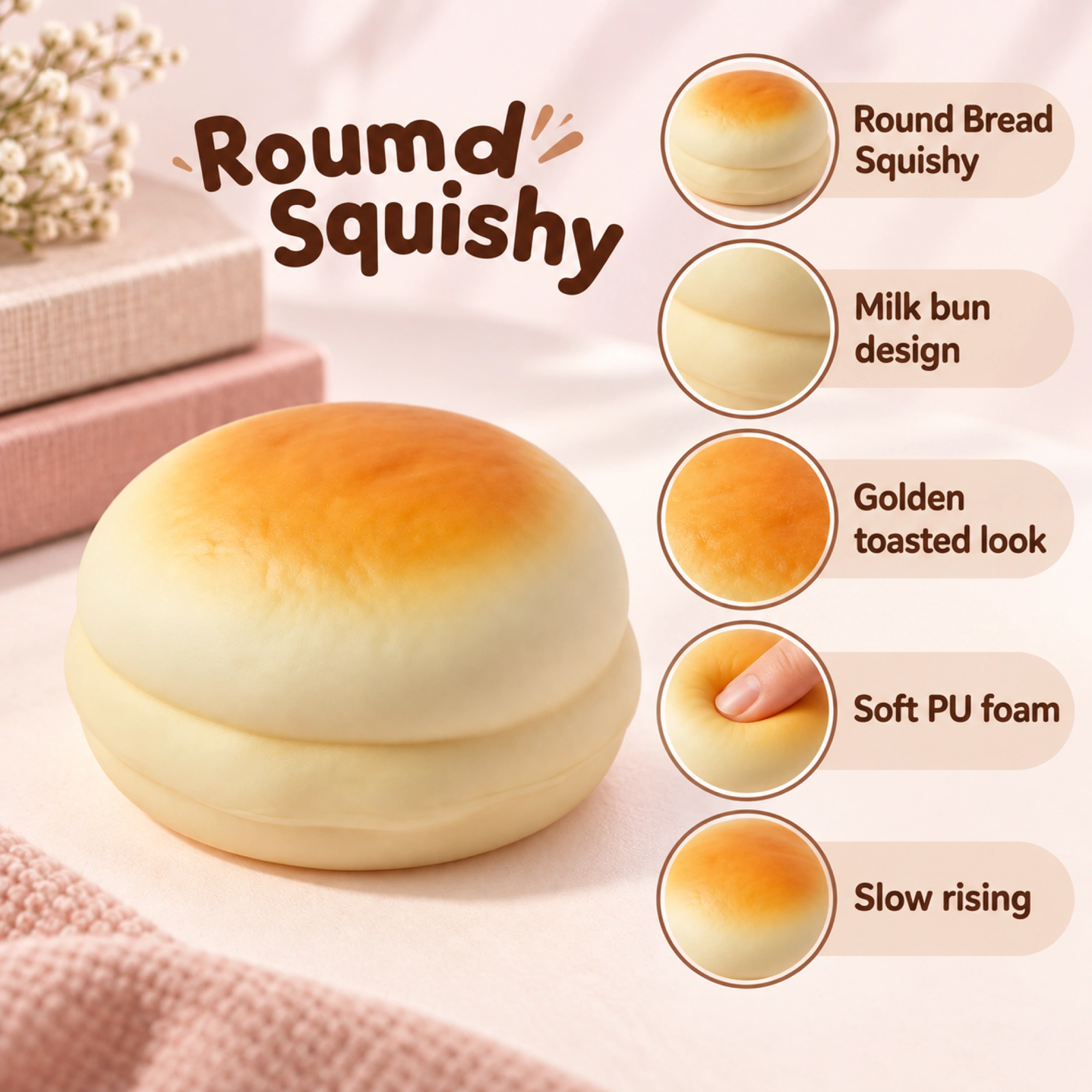 Round Bread Squishy Soft Milk Bun Slow Rising Toy — spec
