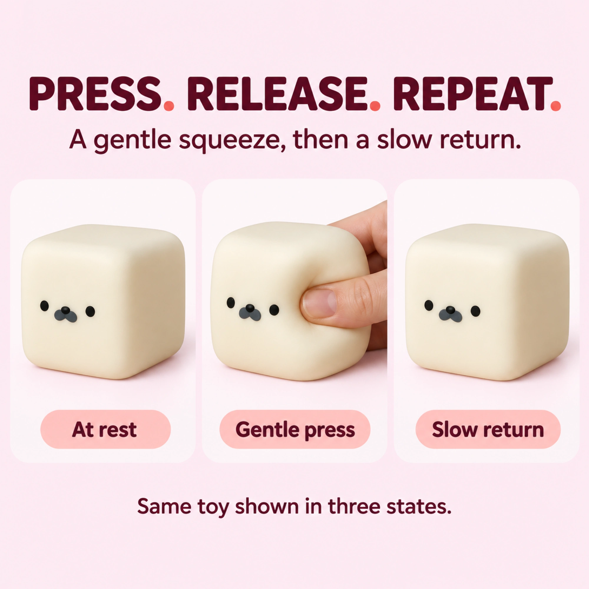 Cream rounded cube mochi seal squishy - comparison