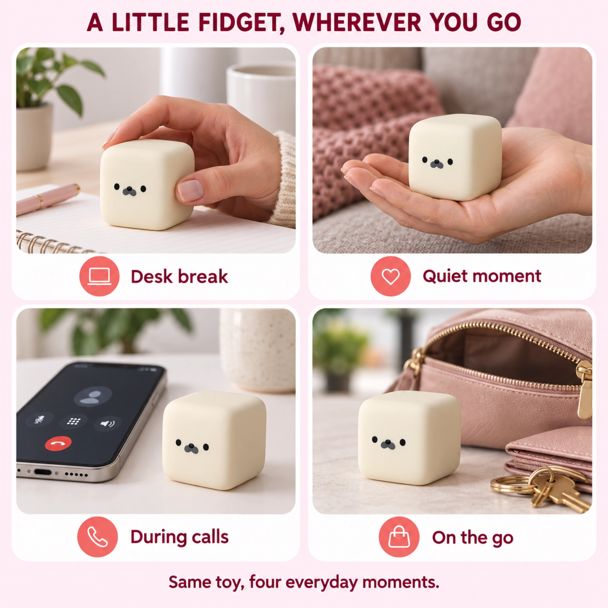 Cream rounded cube mochi seal squishy - lifestyle
