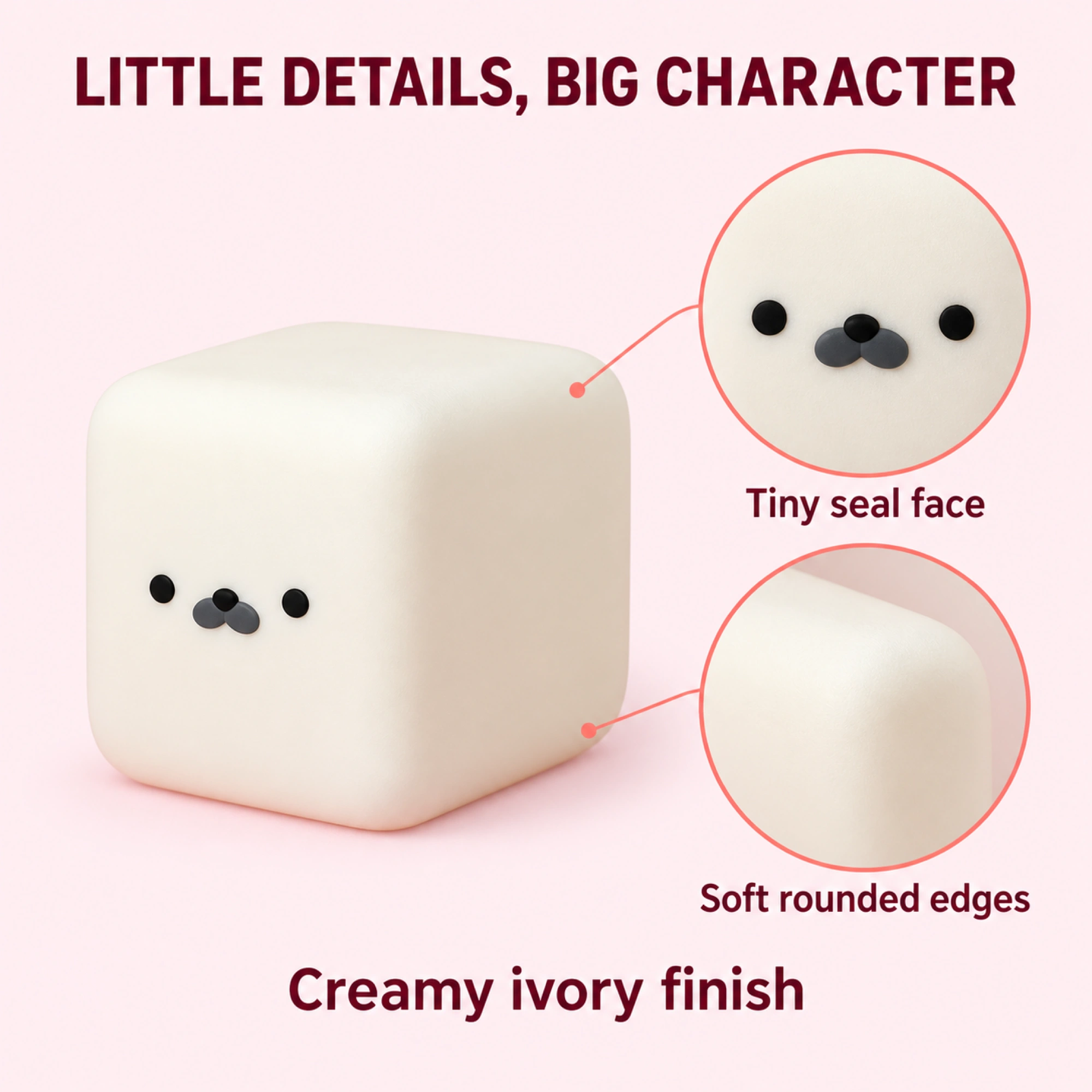 Milk-white seal cube squishy — tiny seal face and rounded edge details