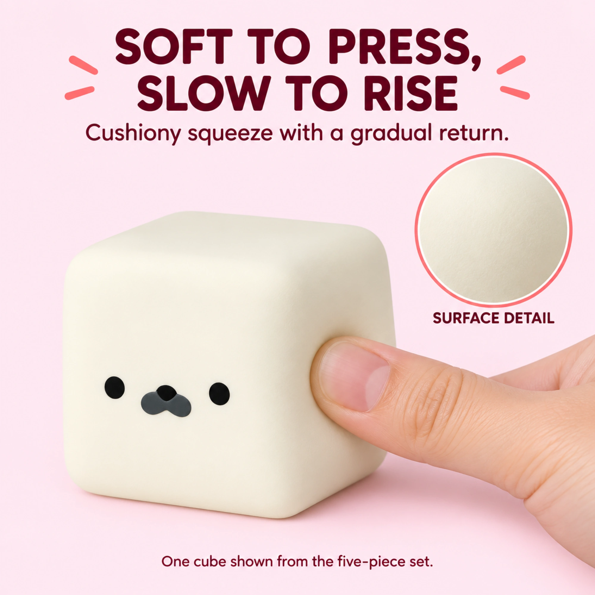 Five matching cream seal squishy cubes - inside