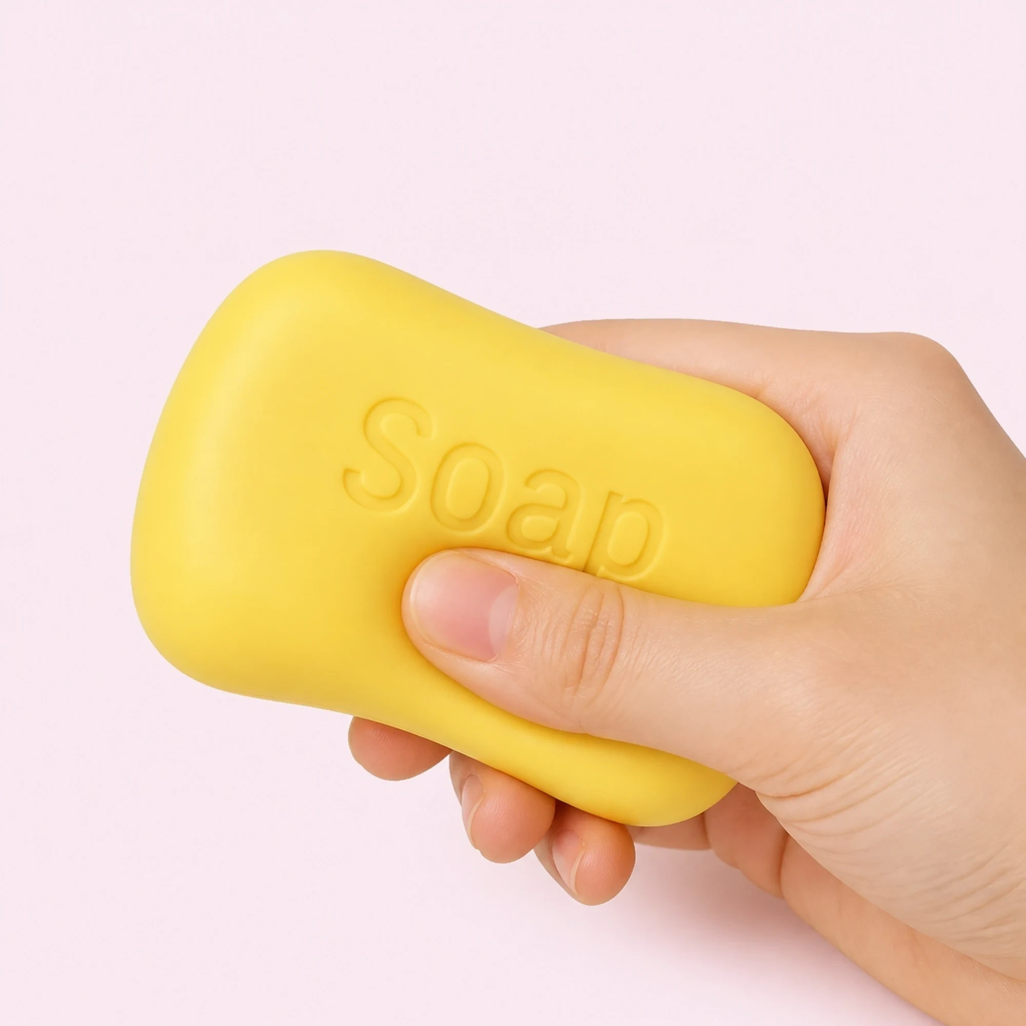 Mini yellow soap squishy — desk companion scene