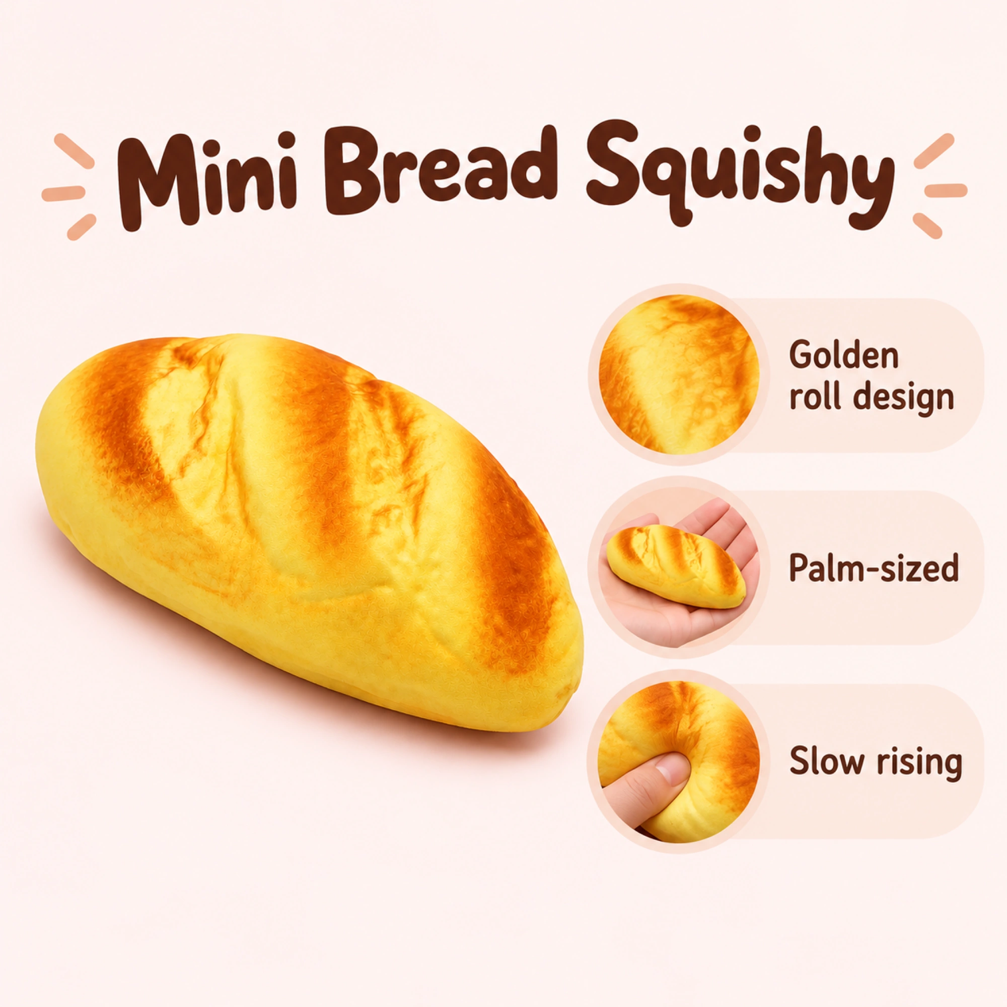 Mini Bread Squishy Soft Dinner Roll Slow Rising Toy — spec