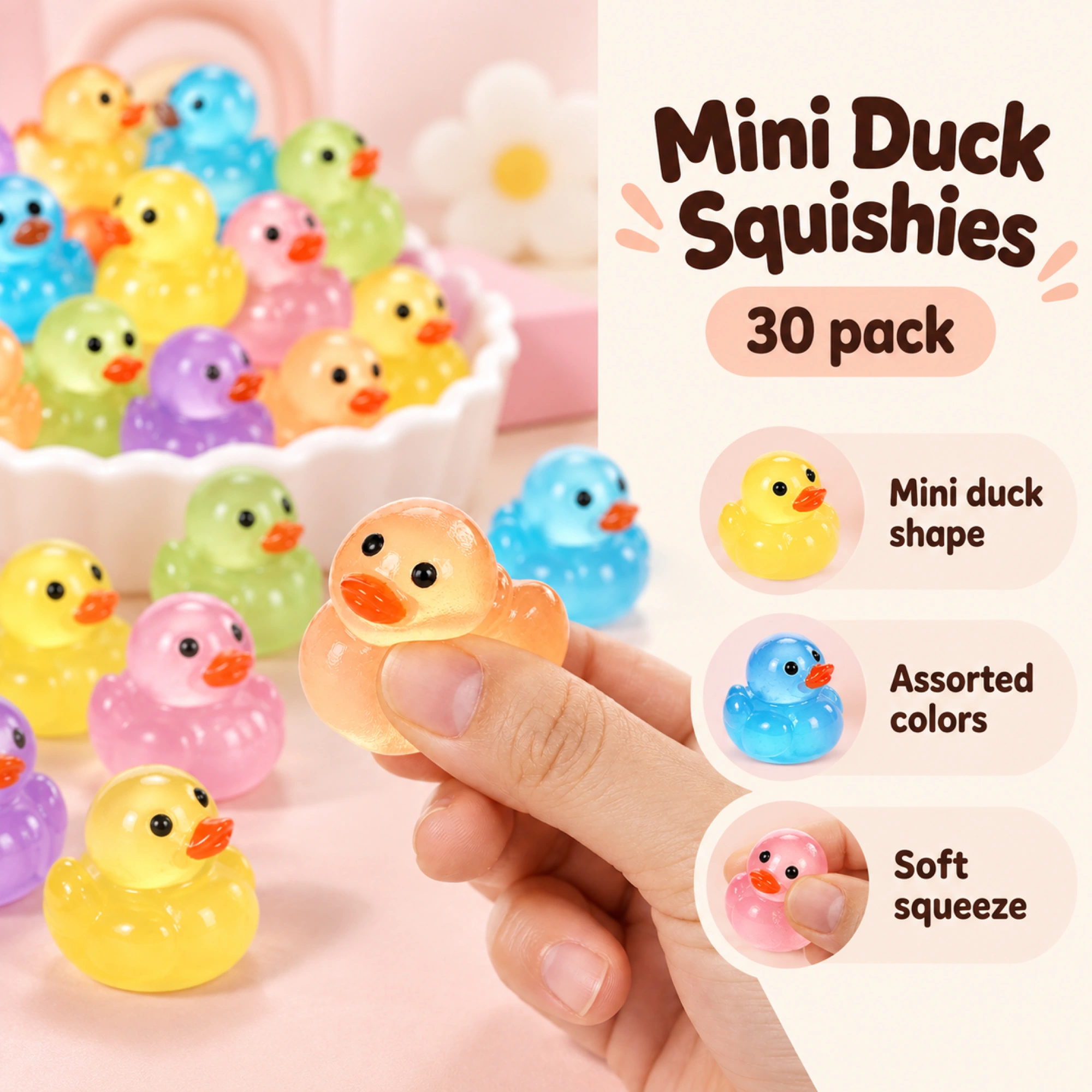 Mini Duck Squishy 30 Pack, Jelly Squishies Party Favors — spec