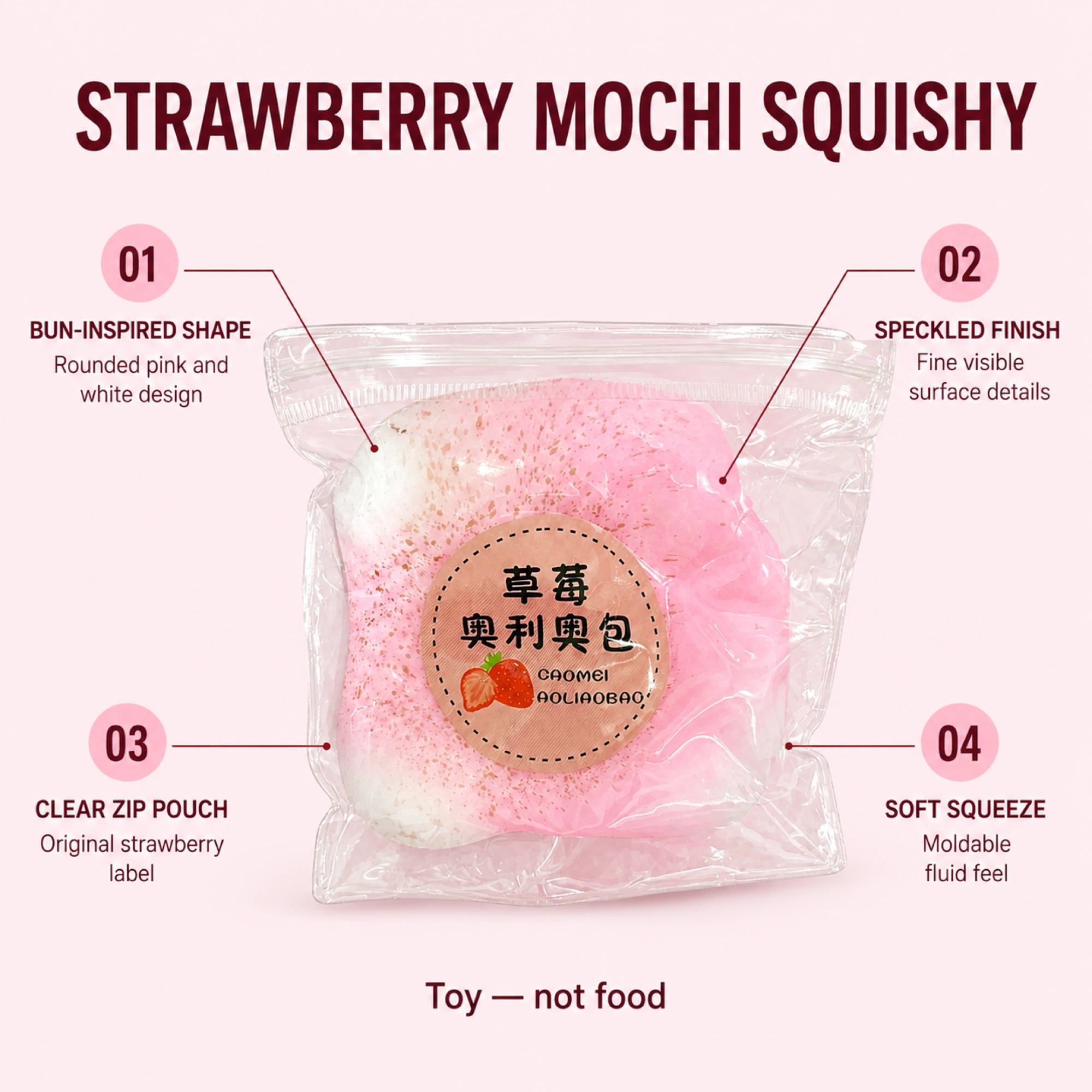 Daifuku Mochi Squishy — Strawberry & Oreo Fluid Sticky-Bun Stress Toys — alternate view