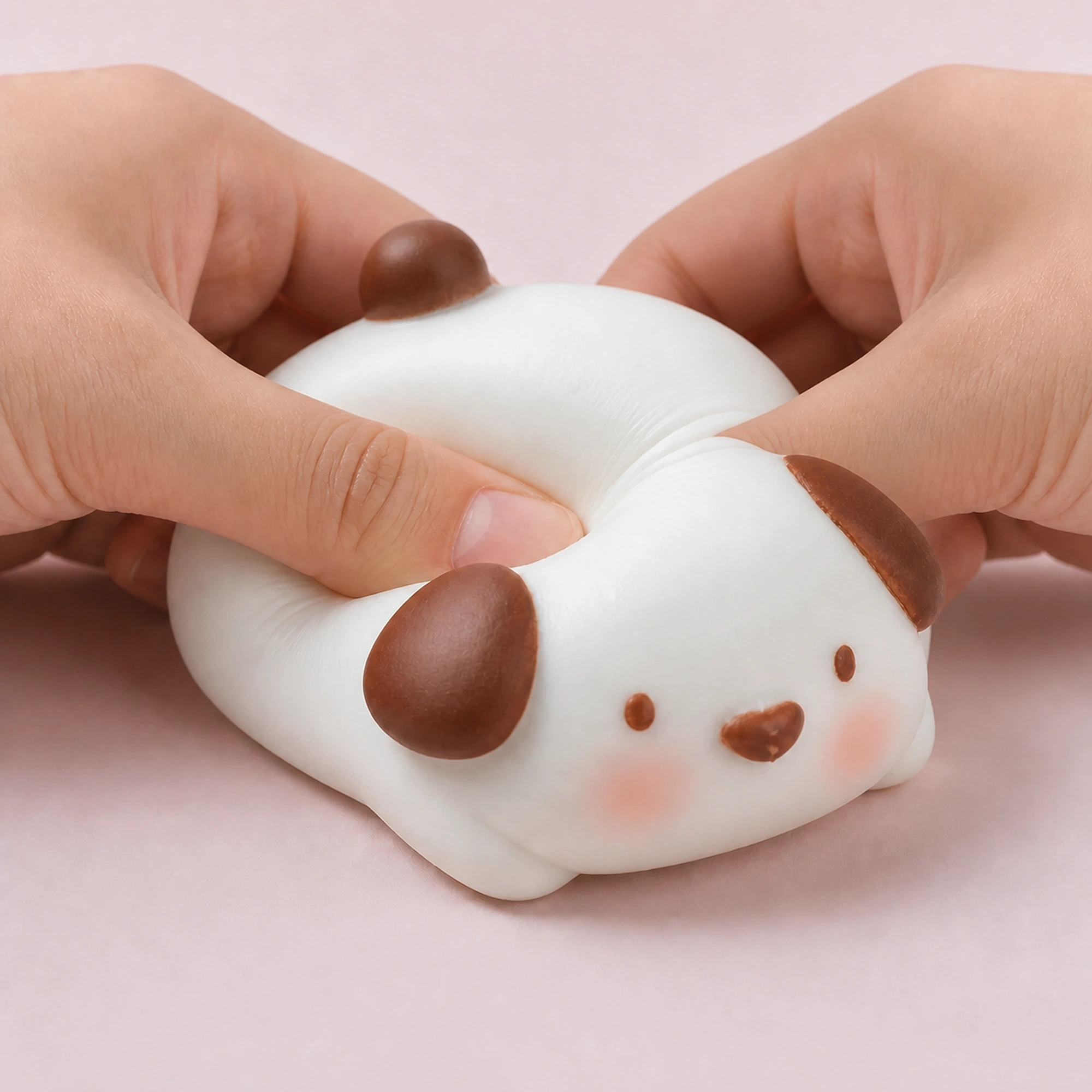 Chubby puppy mochi dog squishy — desk companion scene