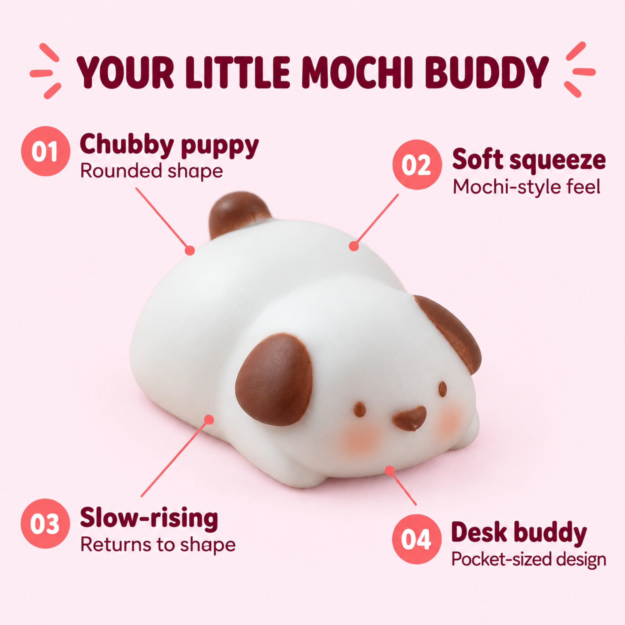 Mochi Dog Squishy Chubby Puppy, Slow Rising Desk Buddy — alternate view