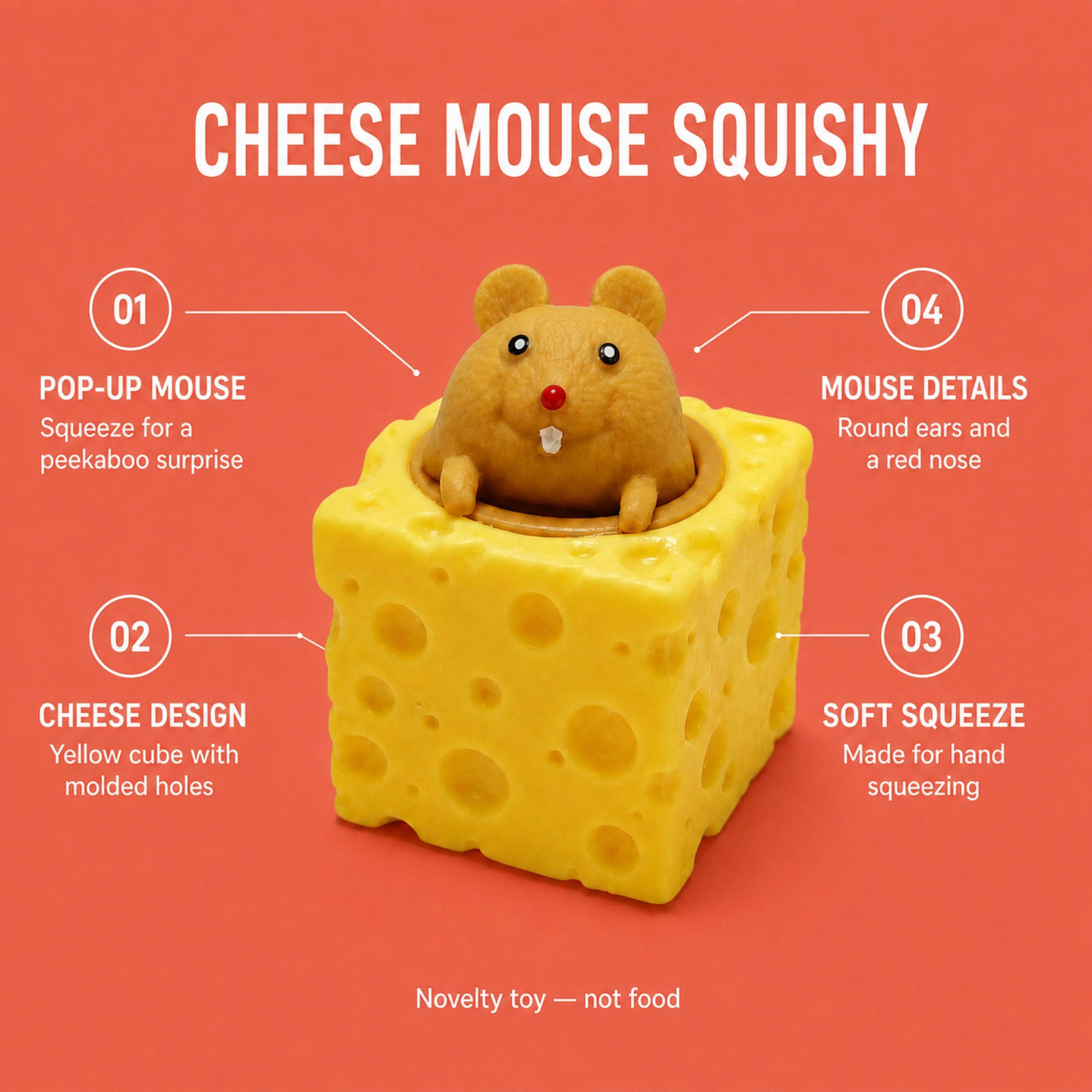 Cheese Mouse Cup Squishy — Pop-Up Mouse Squeeze Stress Toy — alternate view