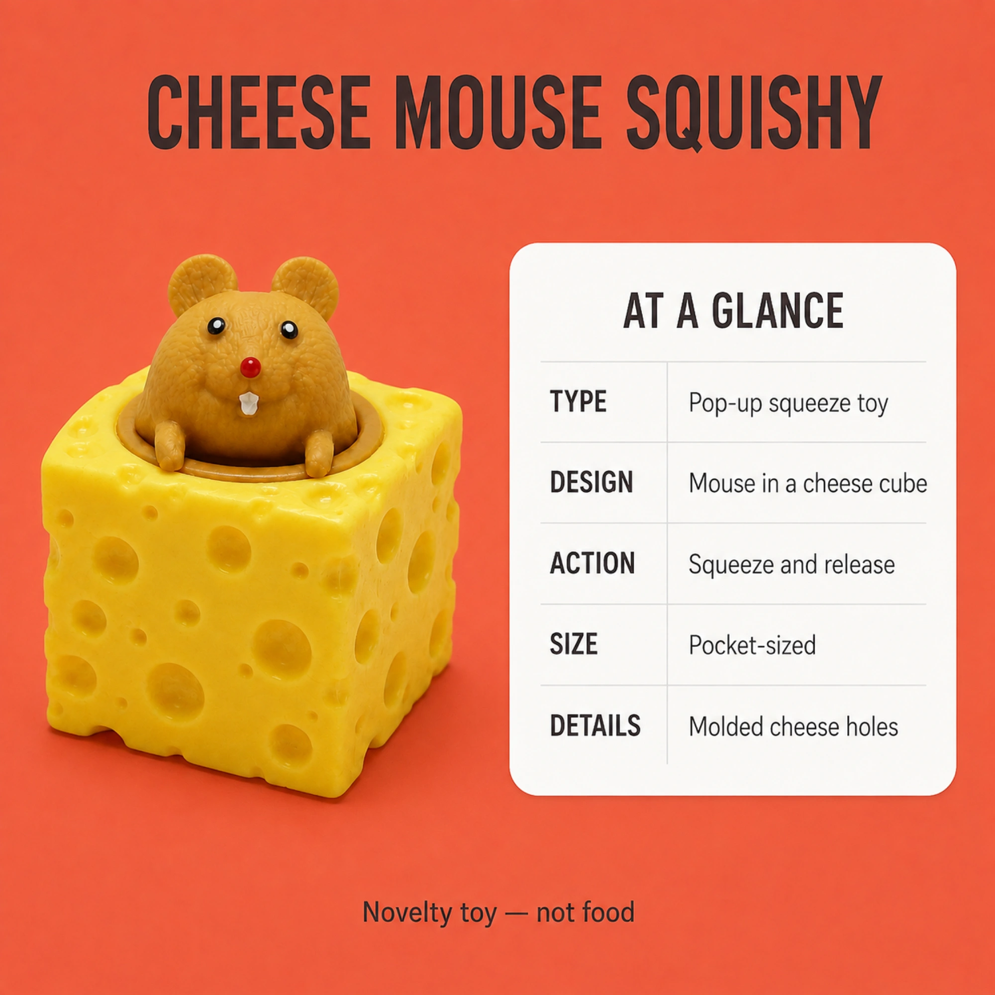 Cheese mouse squishy factual product information; toy not food